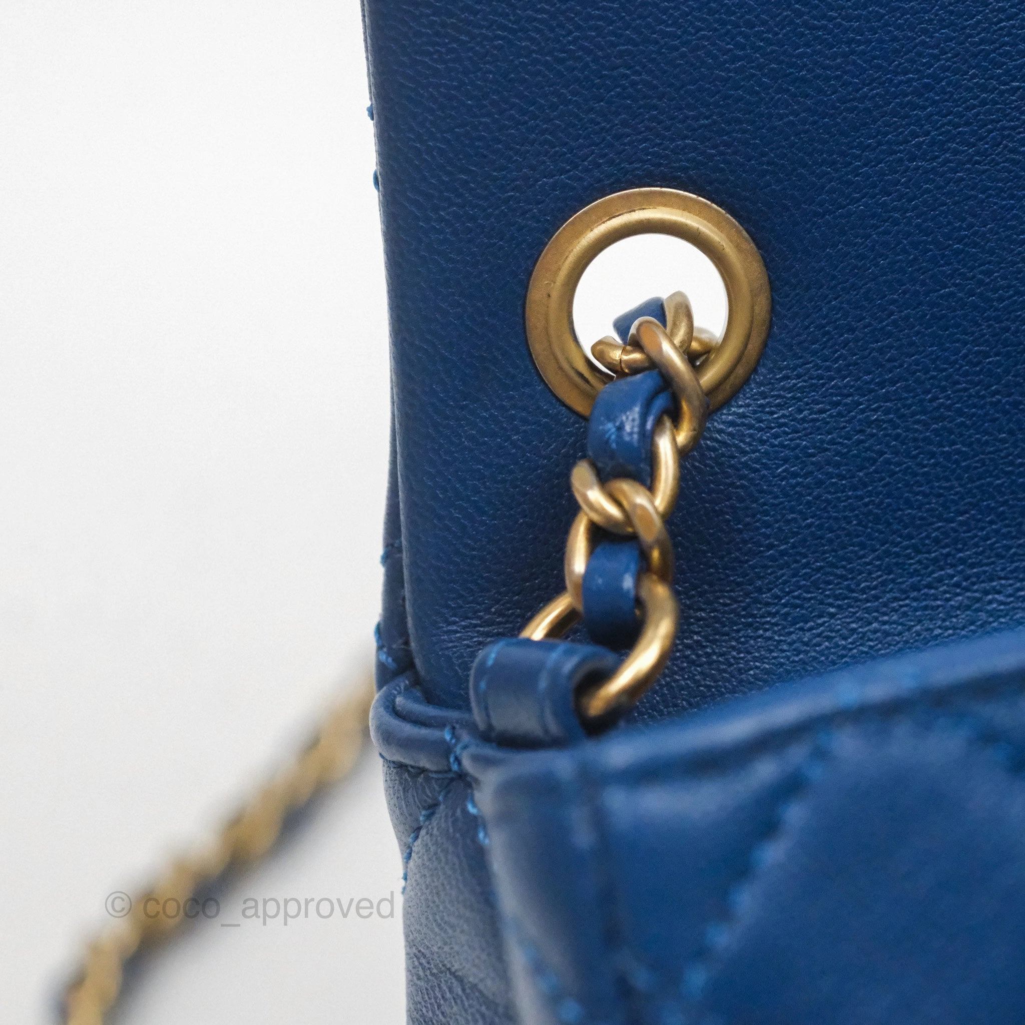 Chanel Mini Rectangular Pearl Crush Blue Lambskin Aged Gold Hardware