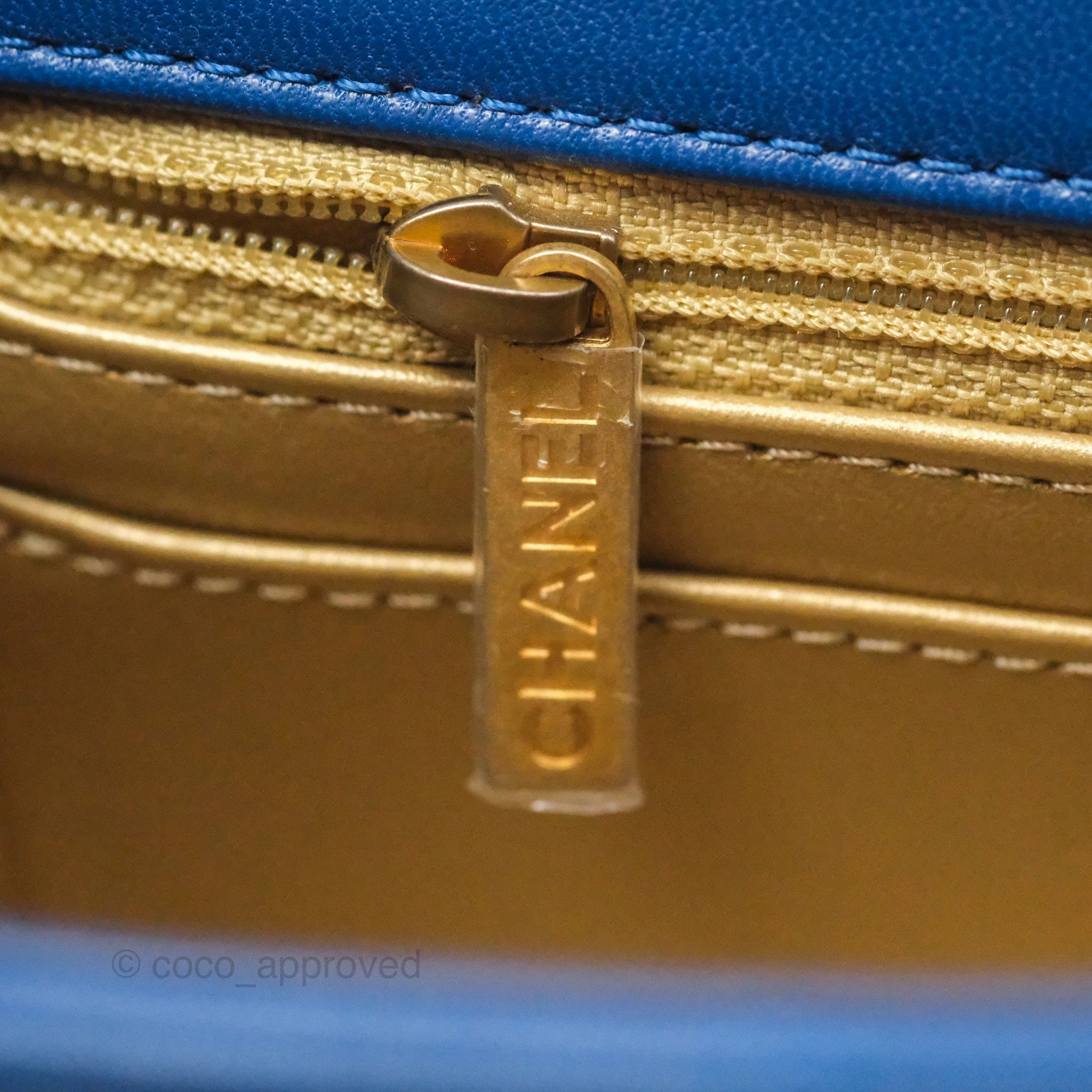 Chanel Mini Rectangular Pearl Crush Blue Lambskin Aged Gold Hardware