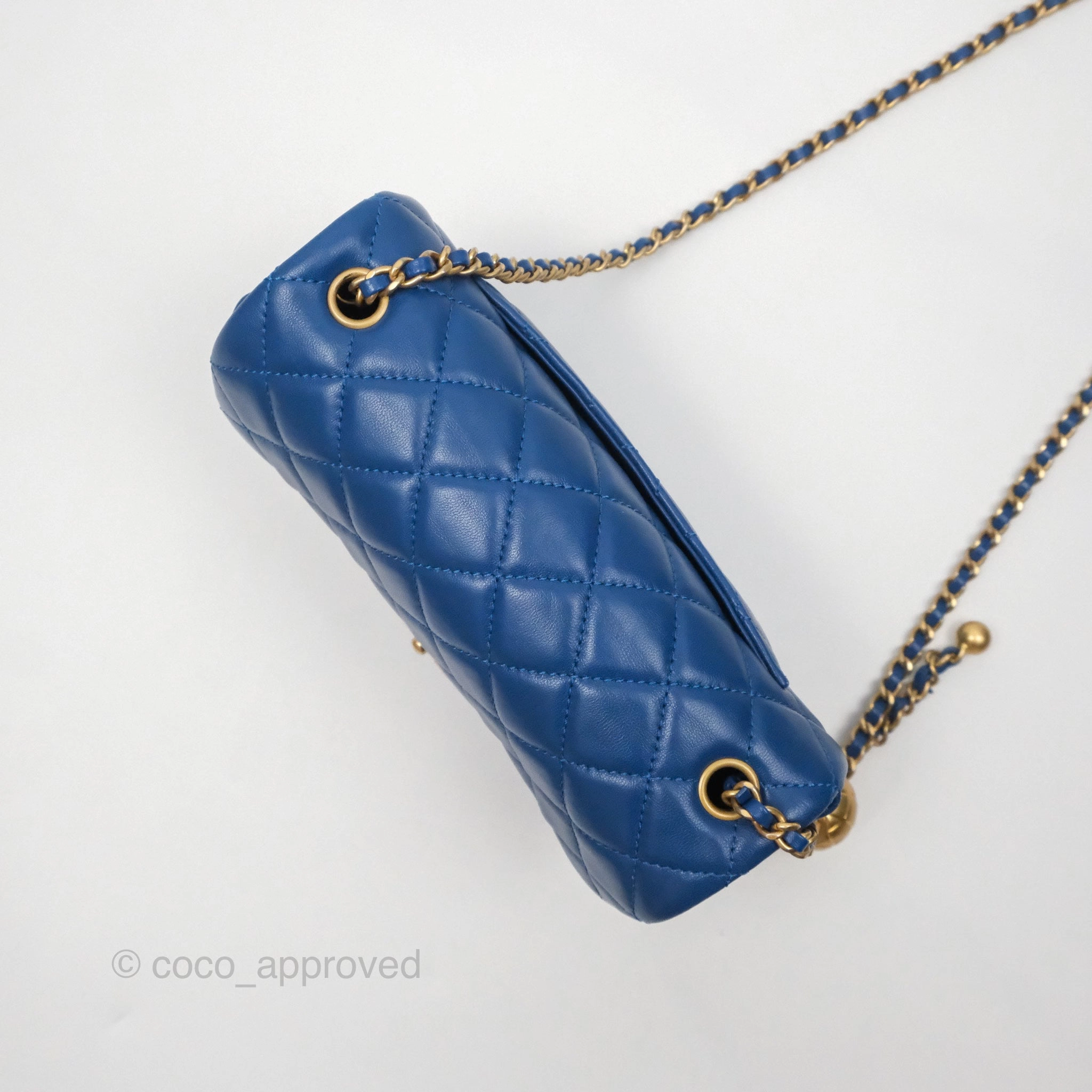 Chanel Mini Rectangular Pearl Crush Blue Lambskin Aged Gold Hardware