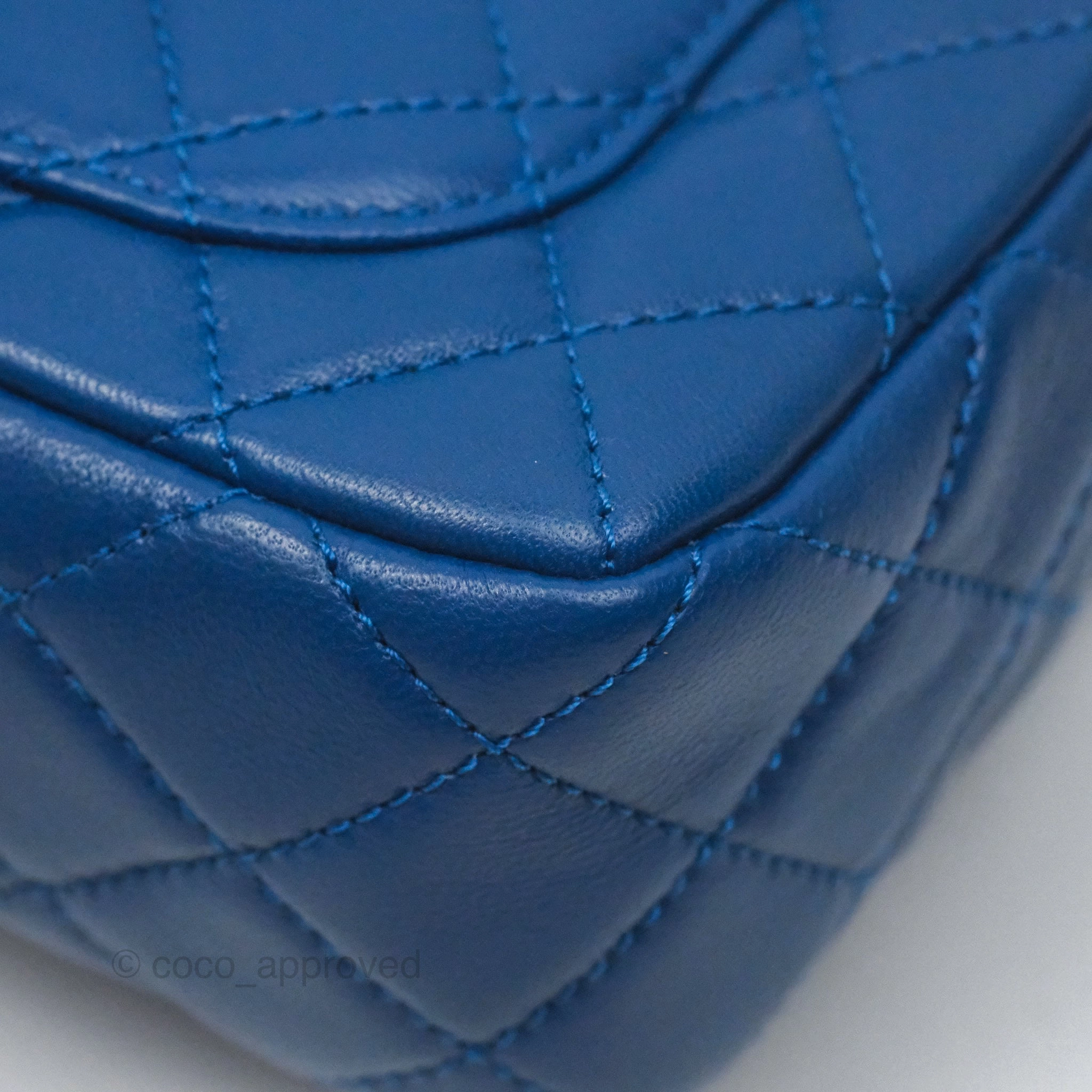 Chanel Mini Rectangular Pearl Crush Blue Lambskin Aged Gold Hardware