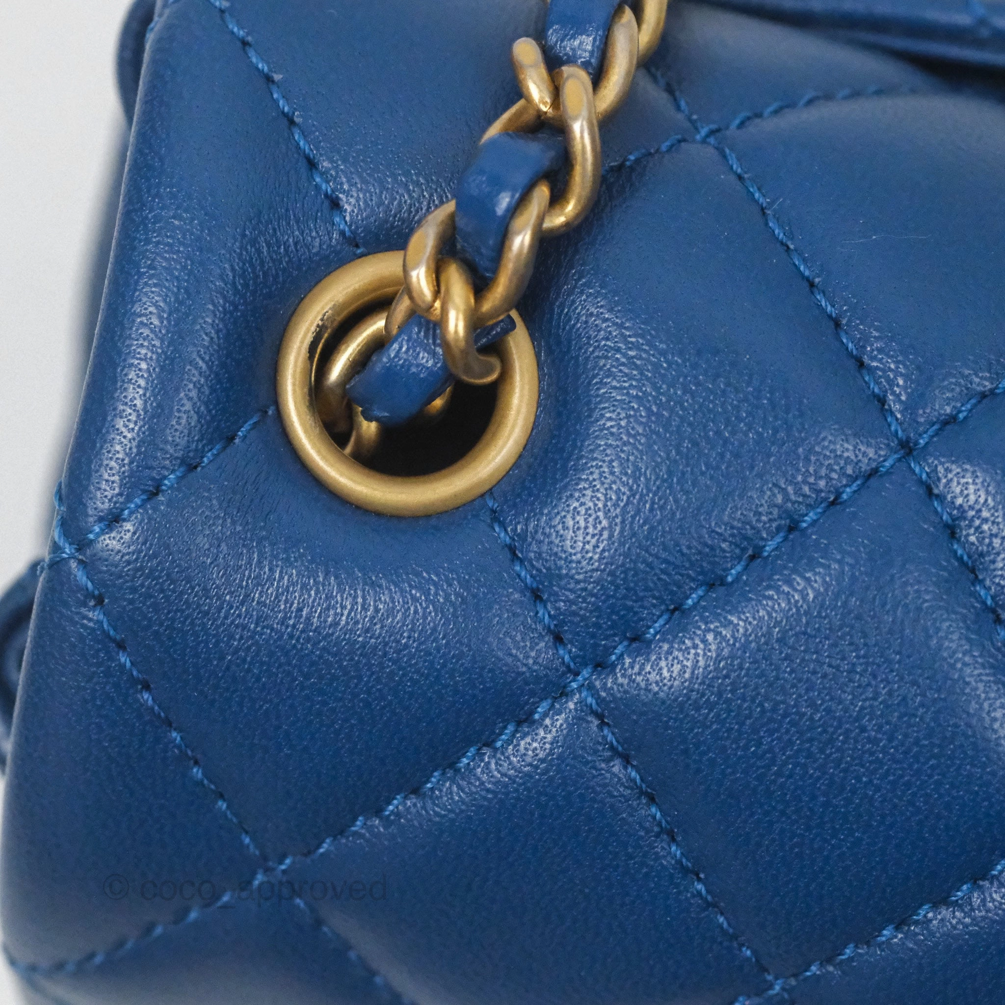 Chanel Mini Rectangular Pearl Crush Blue Lambskin Aged Gold Hardware