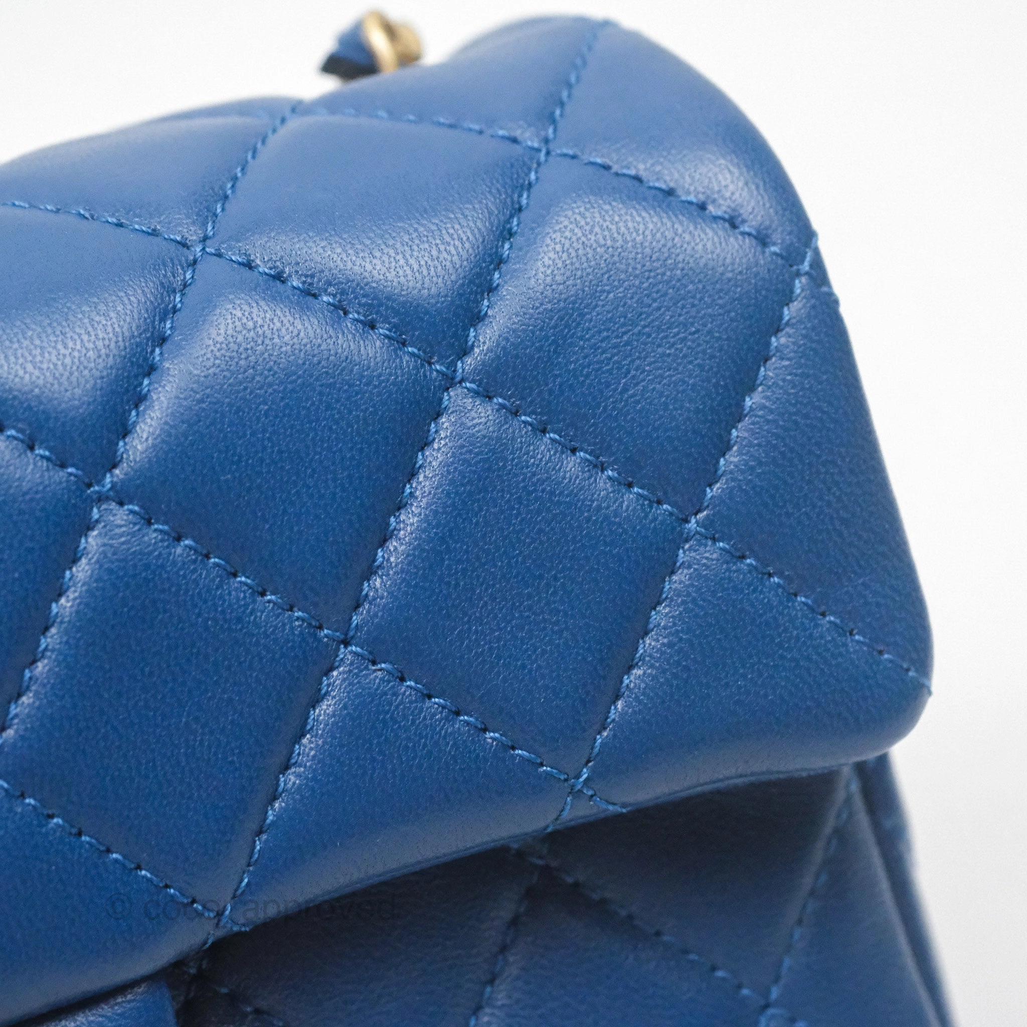 Chanel Mini Rectangular Pearl Crush Blue Lambskin Aged Gold Hardware
