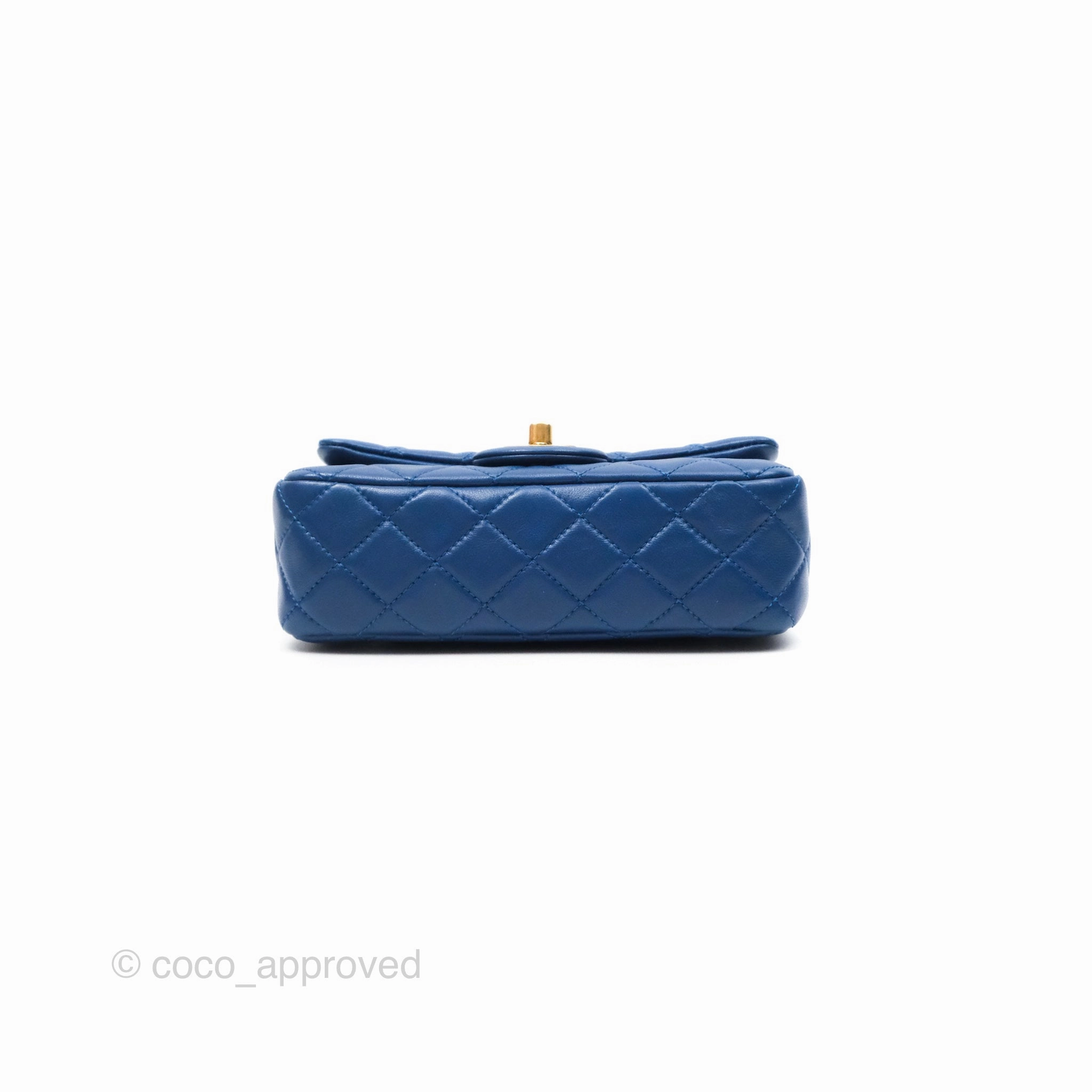 Chanel Mini Rectangular Pearl Crush Blue Lambskin Aged Gold Hardware