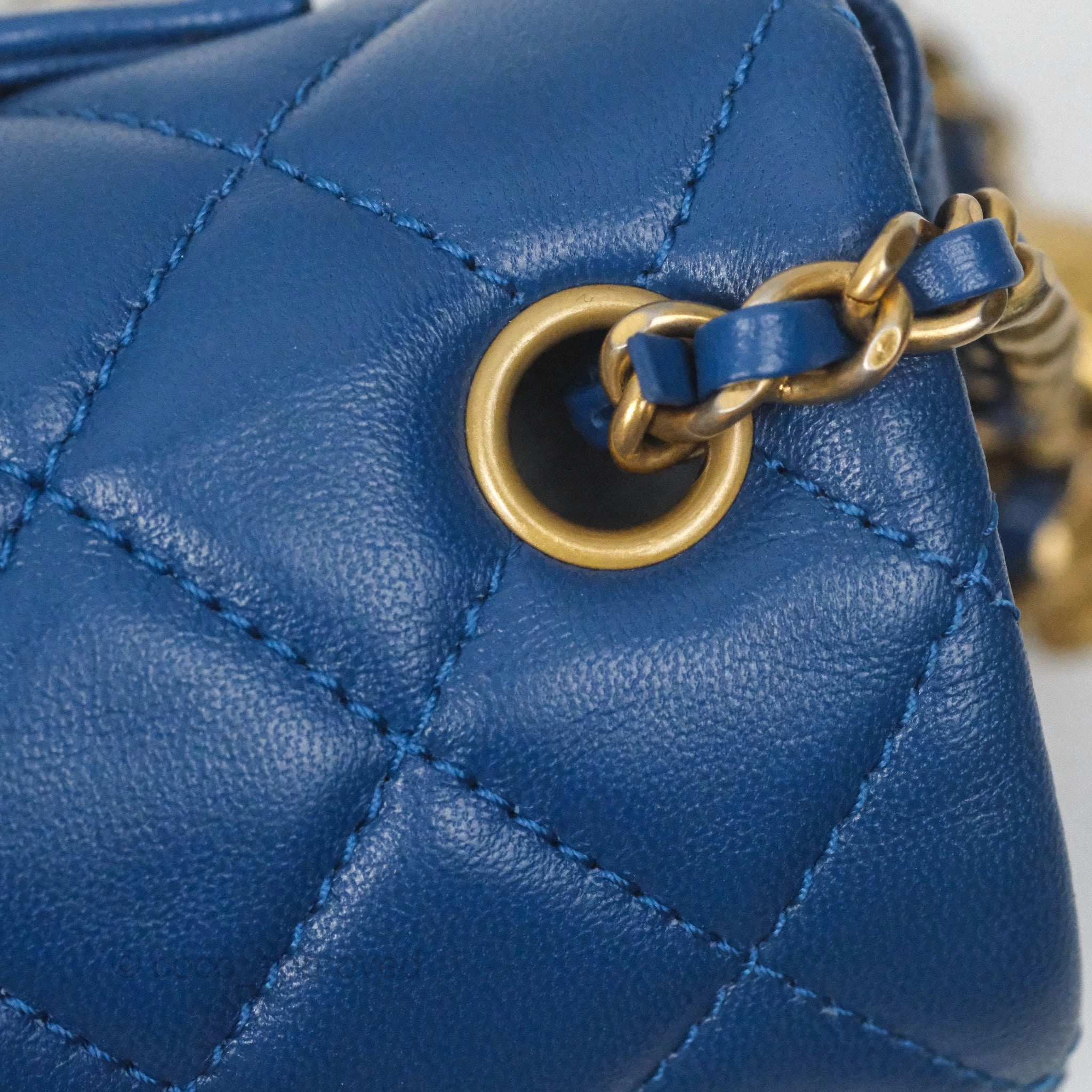 Chanel Mini Rectangular Pearl Crush Blue Lambskin Aged Gold Hardware