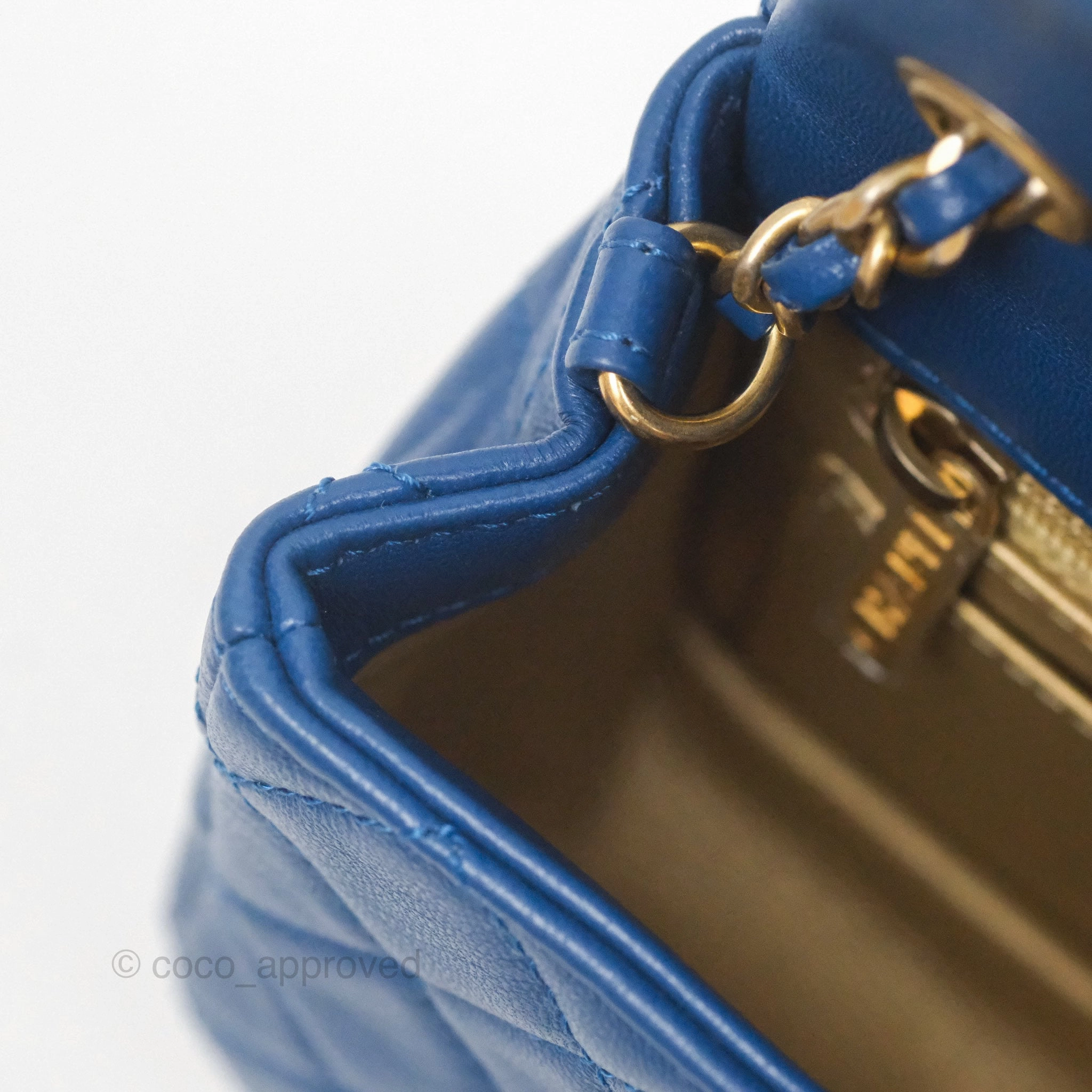 Chanel Mini Rectangular Pearl Crush Blue Lambskin Aged Gold Hardware