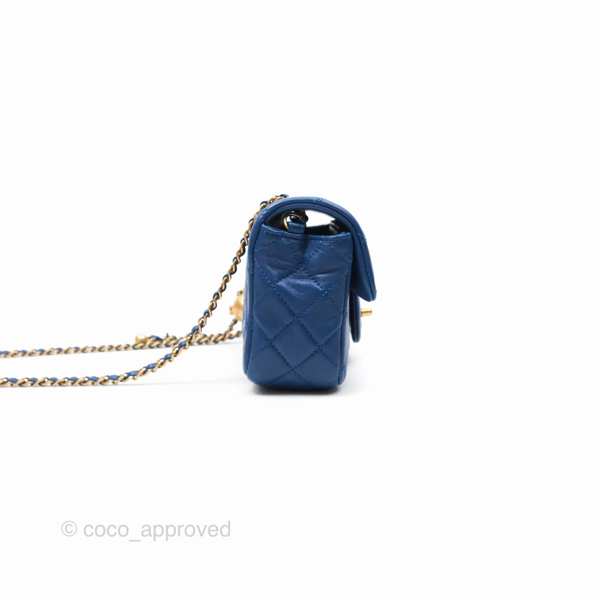 Chanel Mini Rectangular Pearl Crush Blue Lambskin Aged Gold Hardware