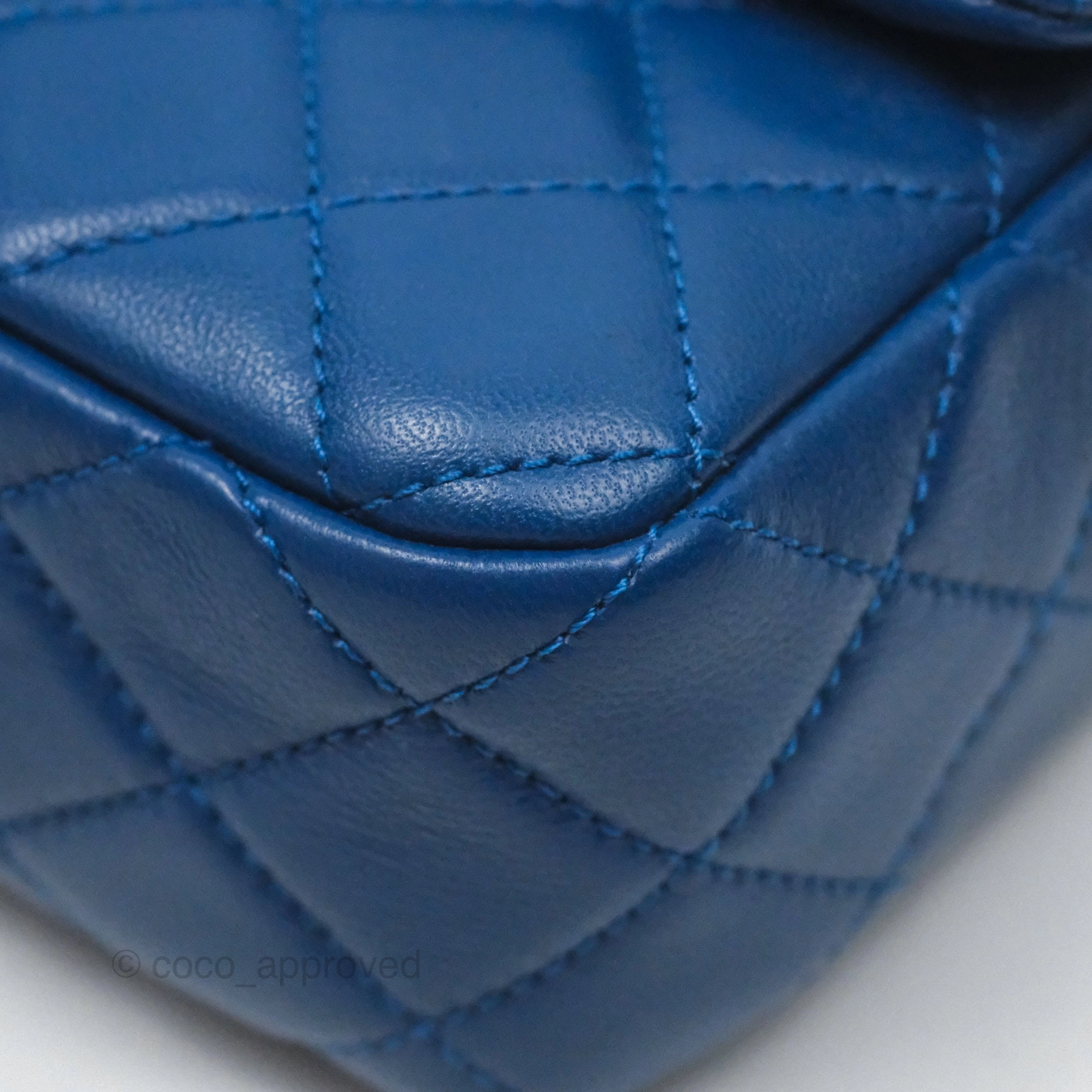 Chanel Mini Rectangular Pearl Crush Blue Lambskin Aged Gold Hardware