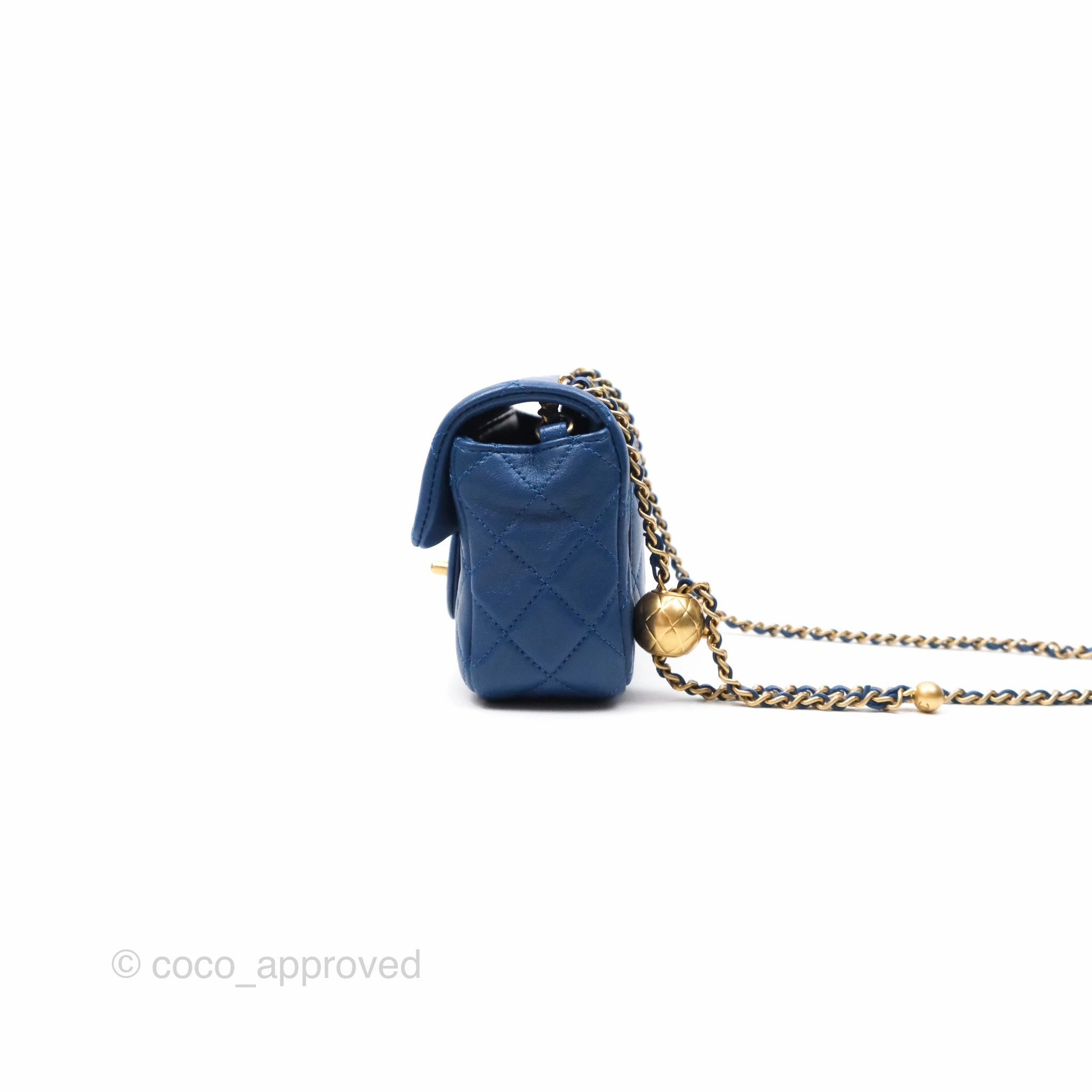 Chanel Mini Rectangular Pearl Crush Blue Lambskin Aged Gold Hardware
