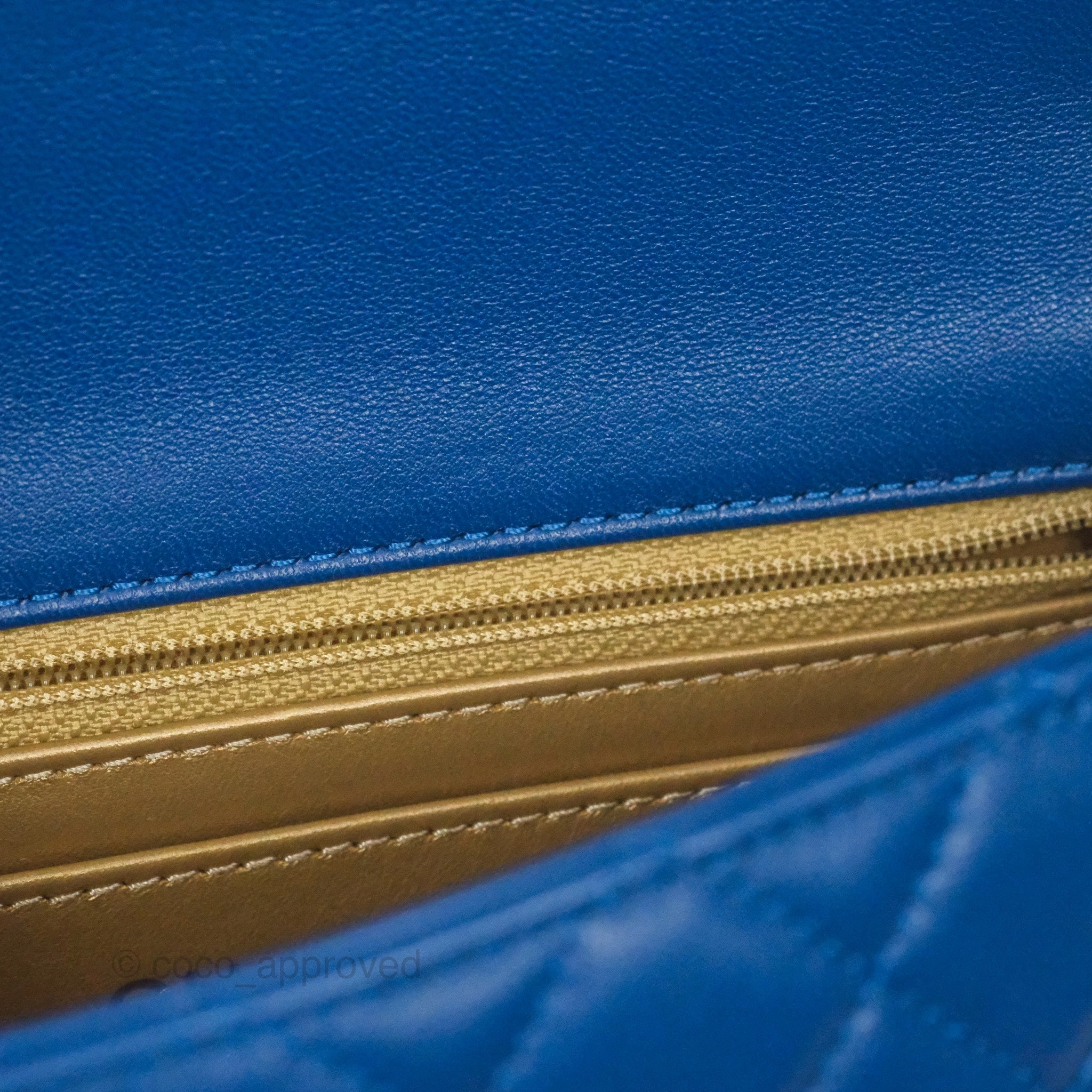 Chanel Mini Rectangular Pearl Crush Blue Lambskin Aged Gold Hardware