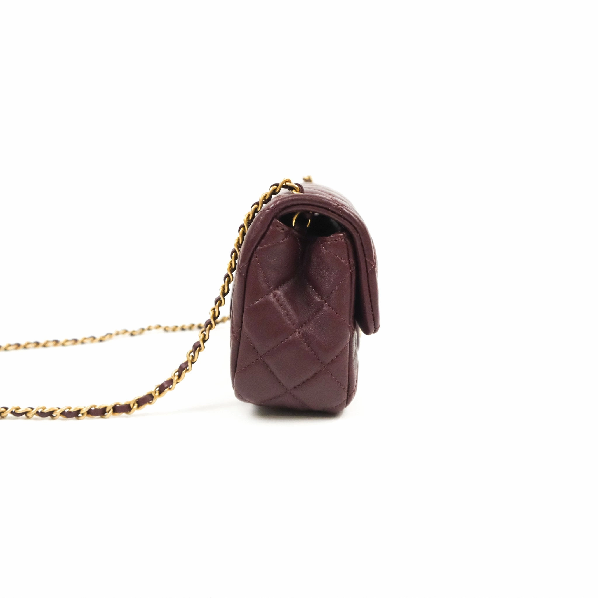 Chanel Mini Rectangular Pearl Crush Burgundy Lambskin Aged Gold Hardware