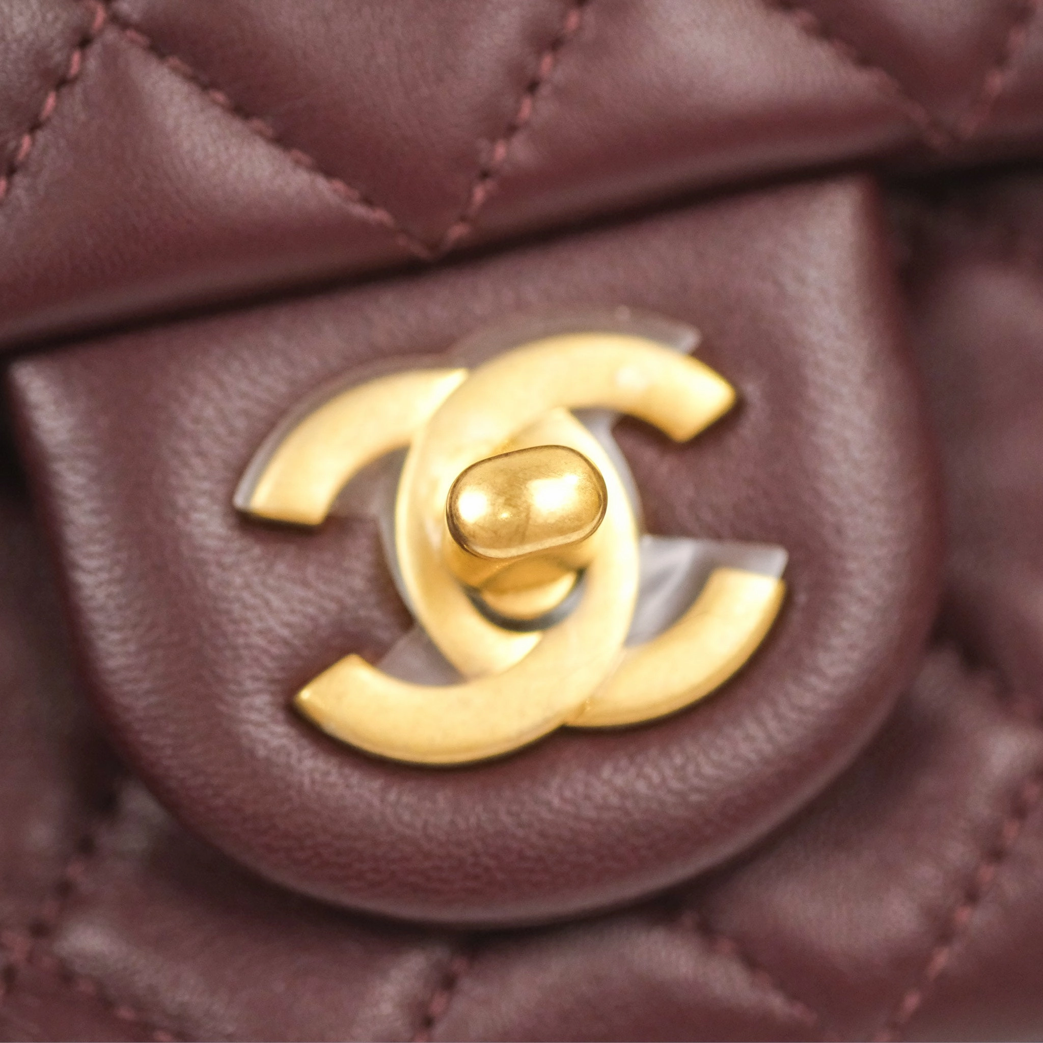 Chanel Mini Rectangular Pearl Crush Burgundy Lambskin Aged Gold Hardware