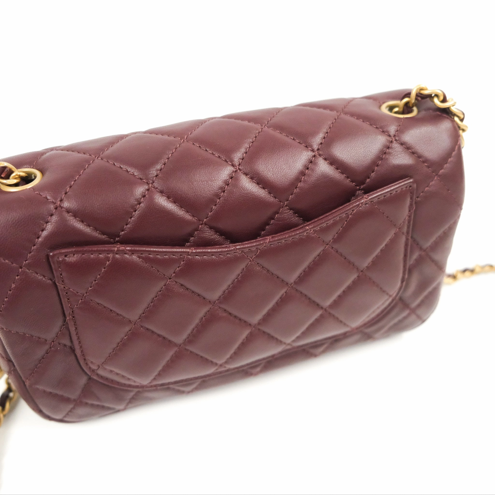 Chanel Mini Rectangular Pearl Crush Burgundy Lambskin Aged Gold Hardware