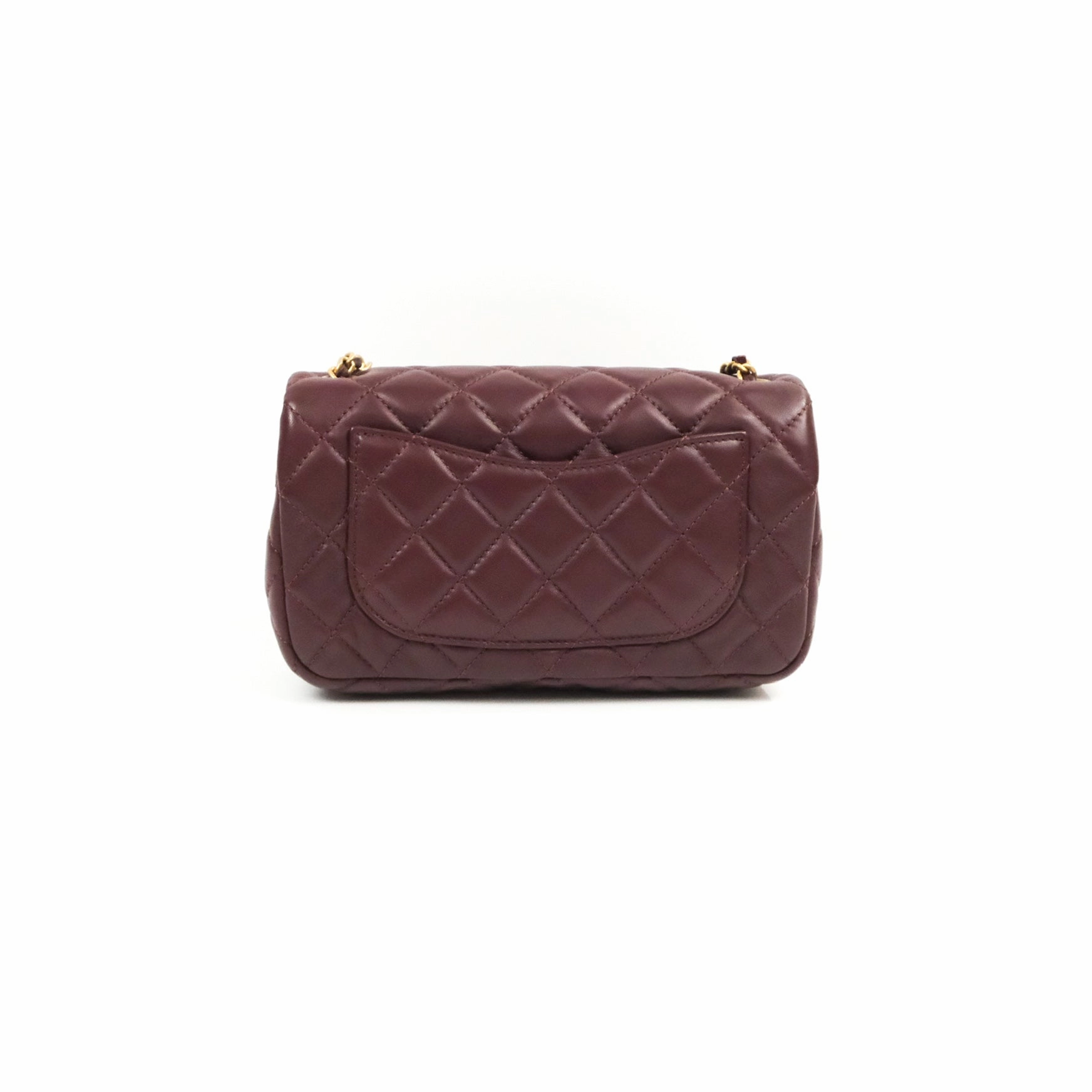 Chanel Mini Rectangular Pearl Crush Burgundy Lambskin Aged Gold Hardware