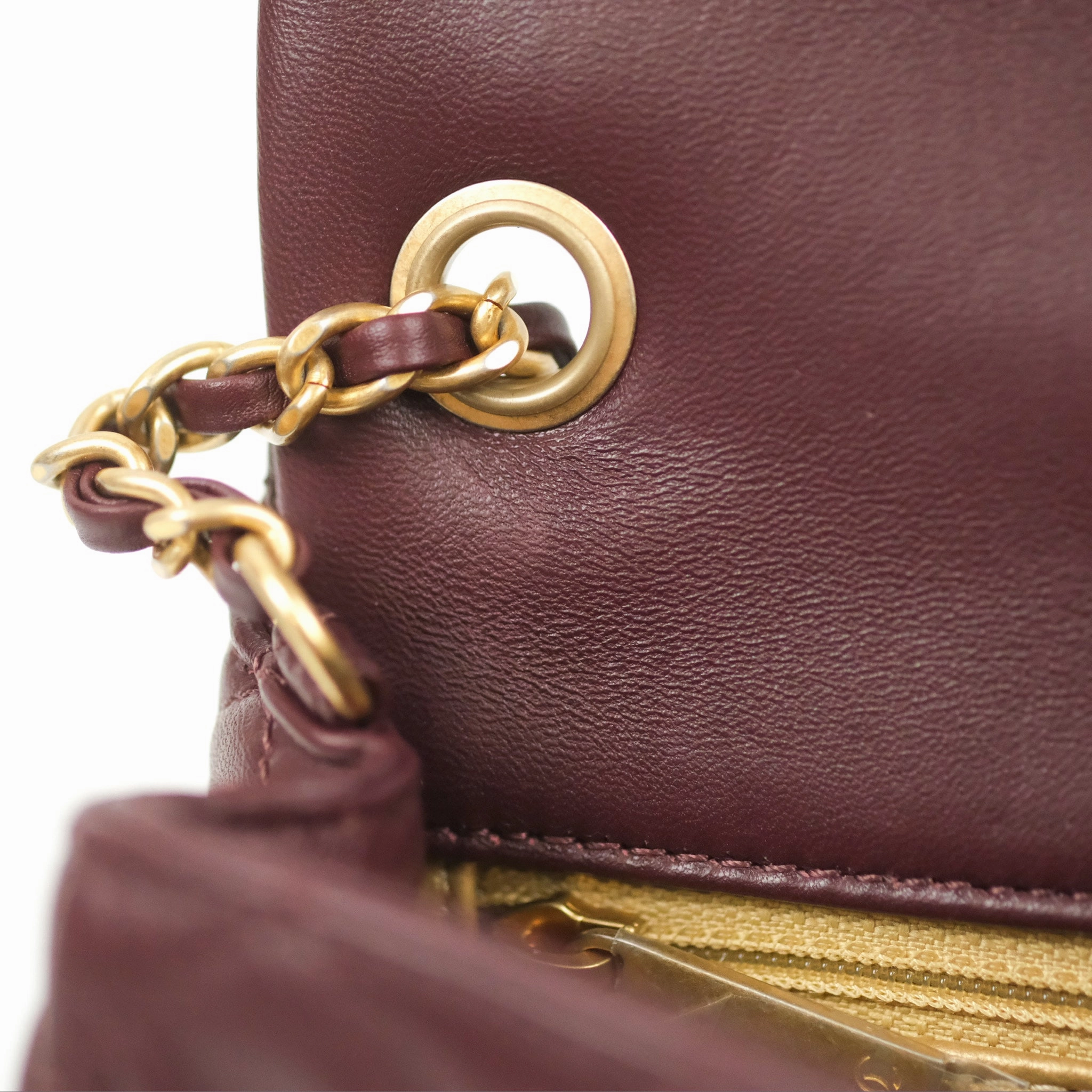 Chanel Mini Rectangular Pearl Crush Burgundy Lambskin Aged Gold Hardware