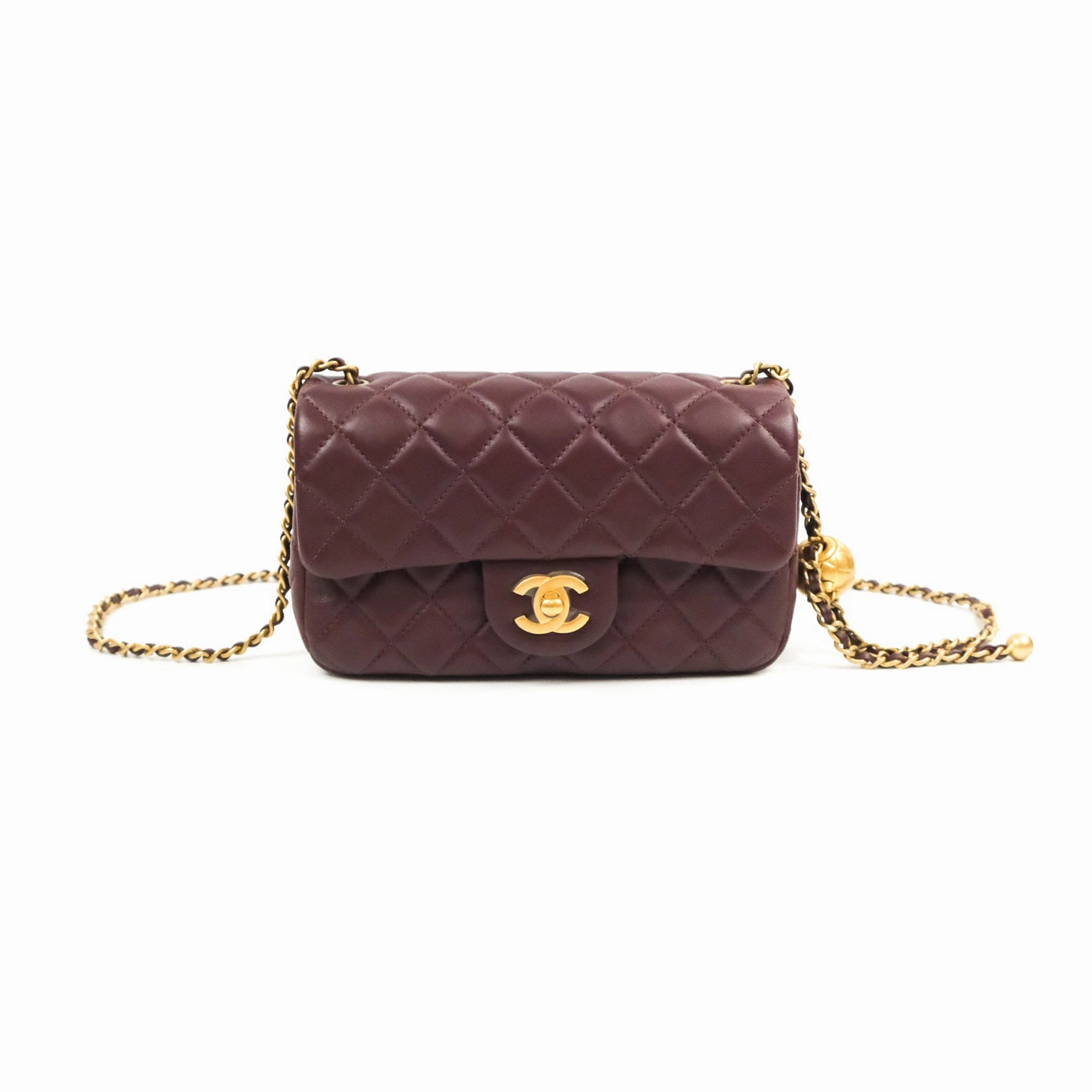 Chanel Mini Rectangular Pearl Crush Burgundy Lambskin Aged Gold Hardware