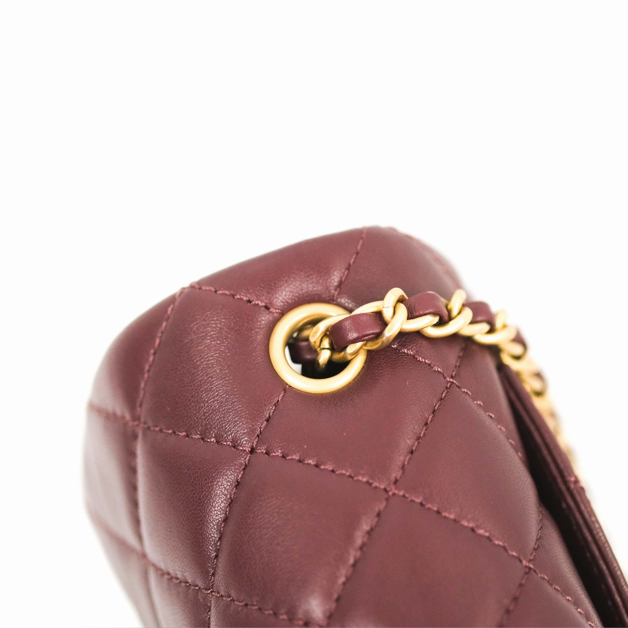 Chanel Mini Rectangular Pearl Crush Burgundy Lambskin Aged Gold Hardware