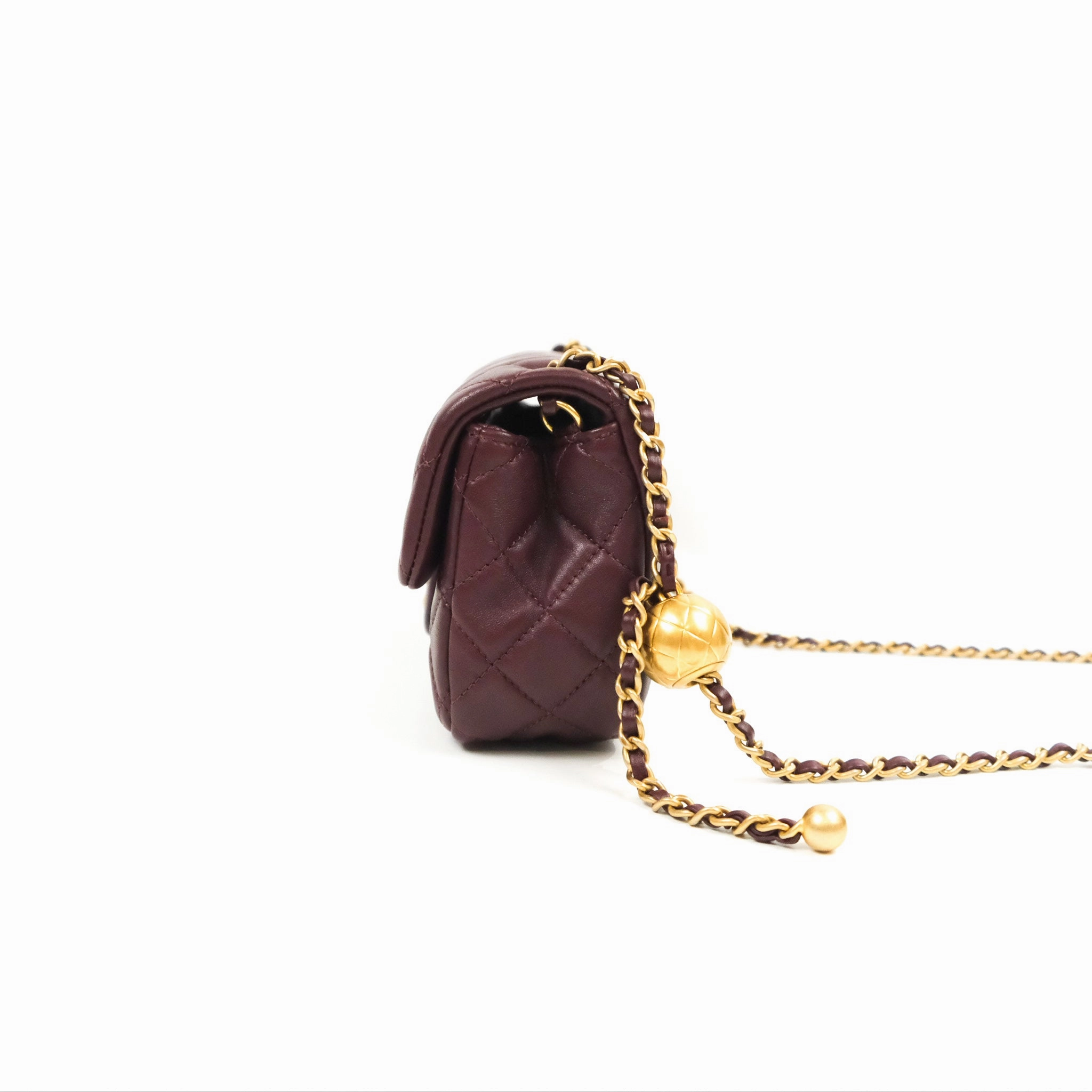 Chanel Mini Rectangular Pearl Crush Burgundy Lambskin Aged Gold Hardware