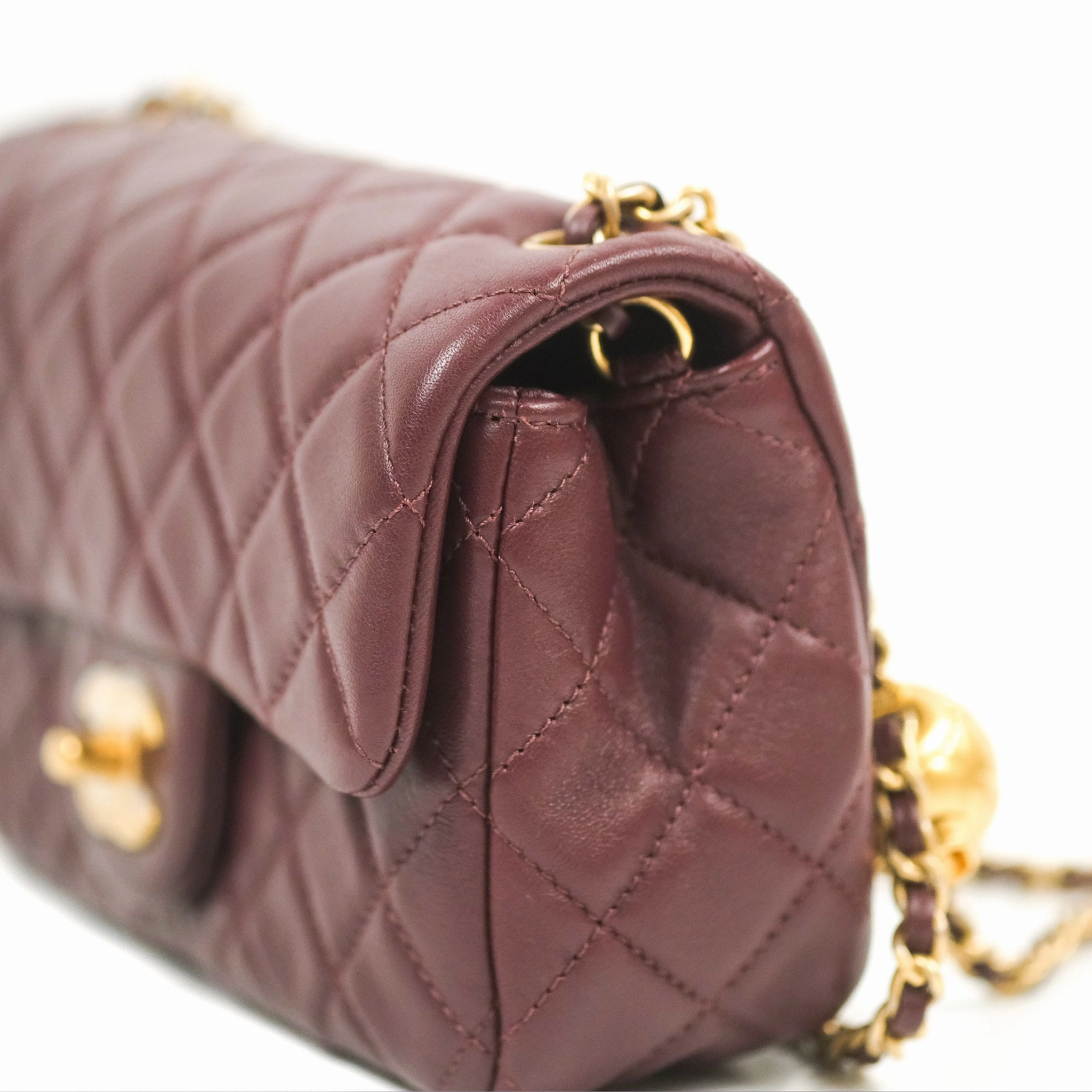 Chanel Mini Rectangular Pearl Crush Burgundy Lambskin Aged Gold Hardware