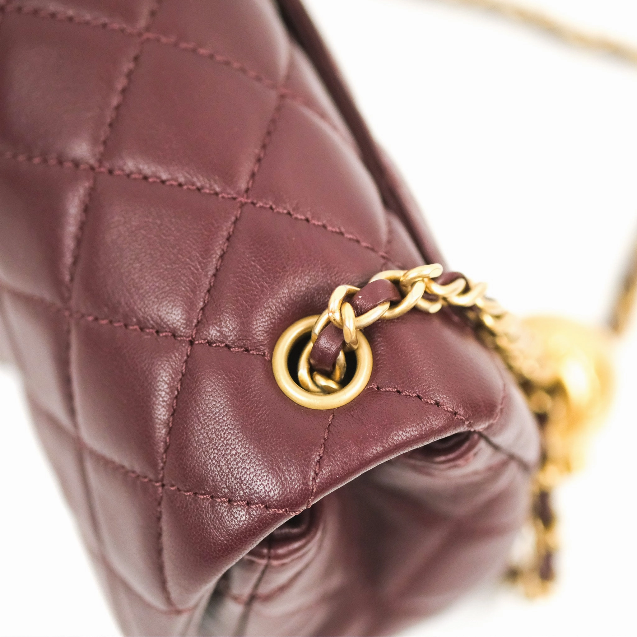 Chanel Mini Rectangular Pearl Crush Burgundy Lambskin Aged Gold Hardware
