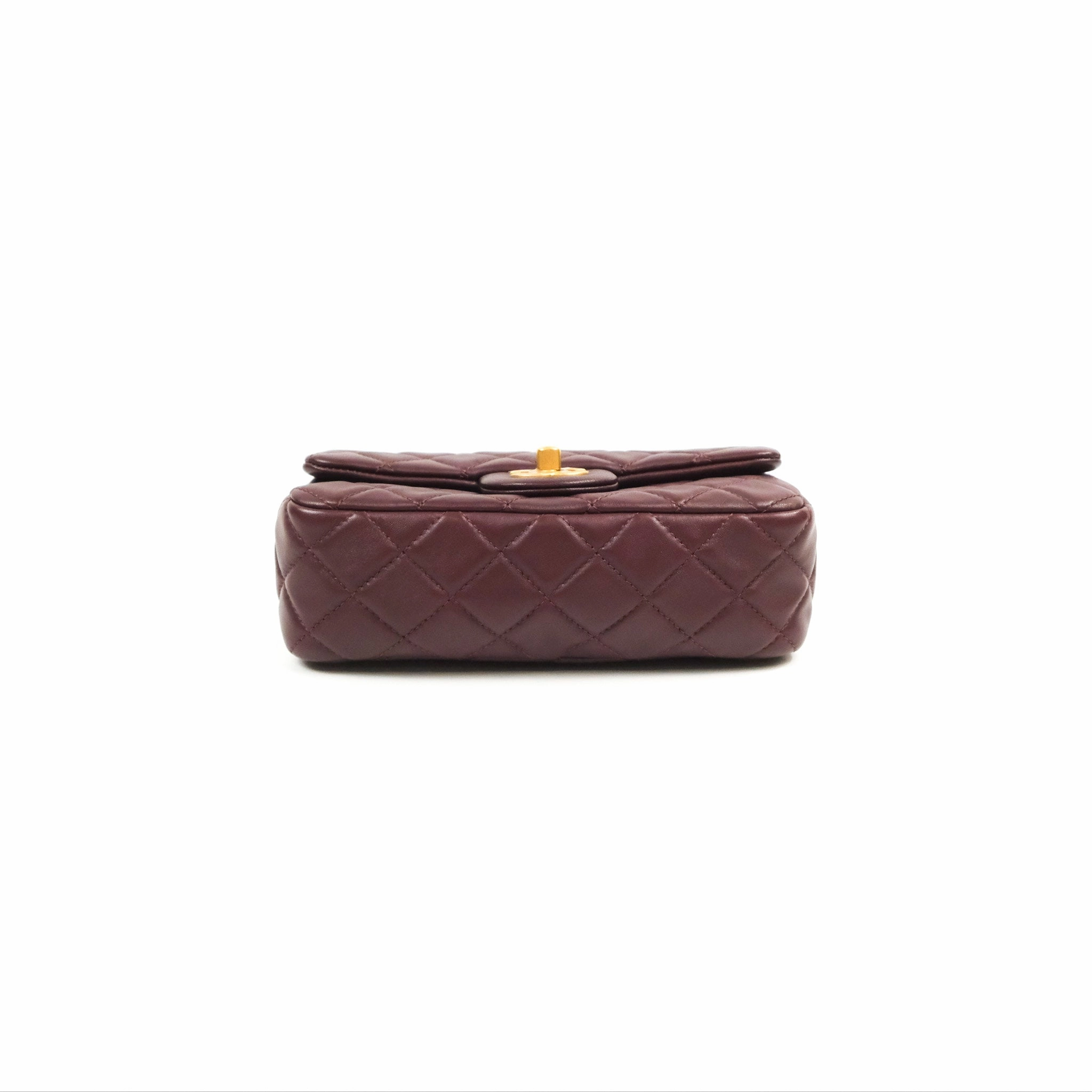 Chanel Mini Rectangular Pearl Crush Burgundy Lambskin Aged Gold Hardware