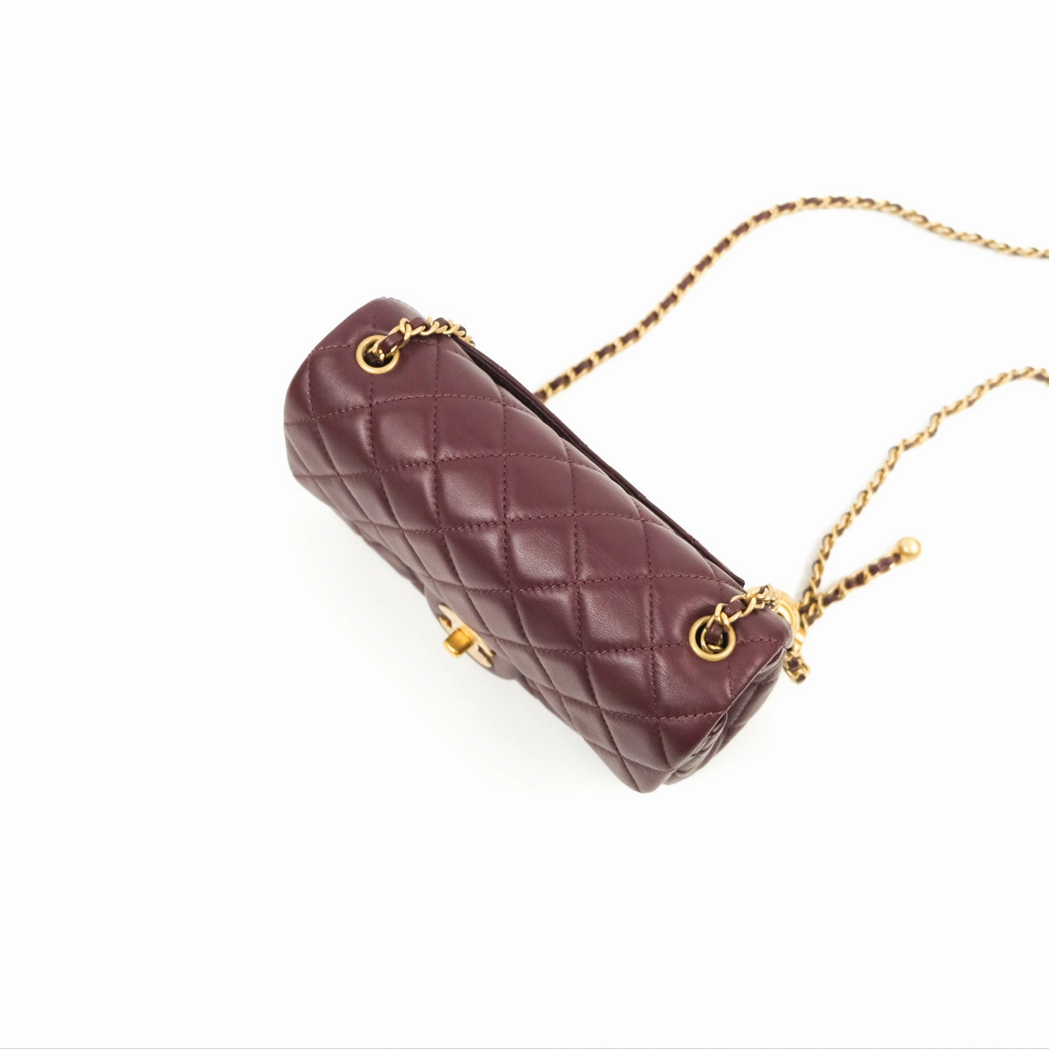 Chanel Mini Rectangular Pearl Crush Burgundy Lambskin Aged Gold Hardware