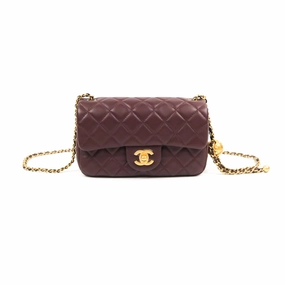 Chanel Mini Rectangular Pearl Crush Burgundy Lambskin Aged Gold Hardware