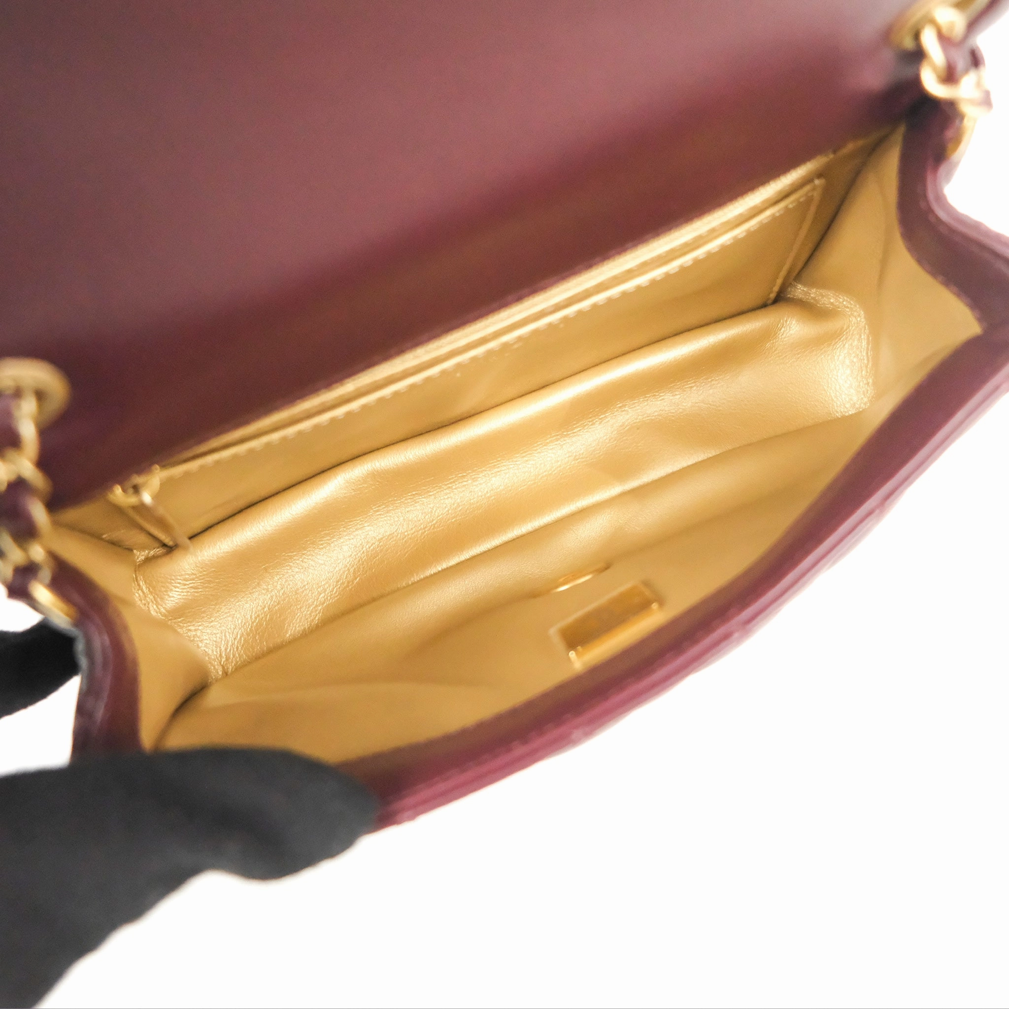 Chanel Mini Rectangular Pearl Crush Burgundy Lambskin Aged Gold Hardware