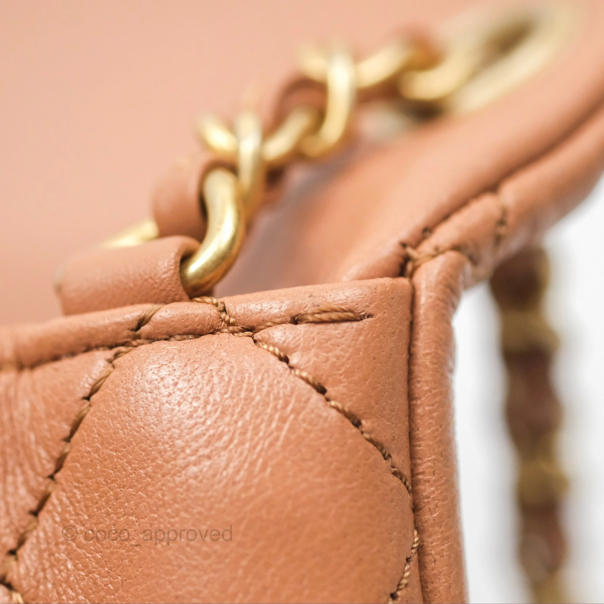 Chanel Mini Rectangular Pearl Crush Caramel Dark Beige Lambskin Aged Gold Hardware
