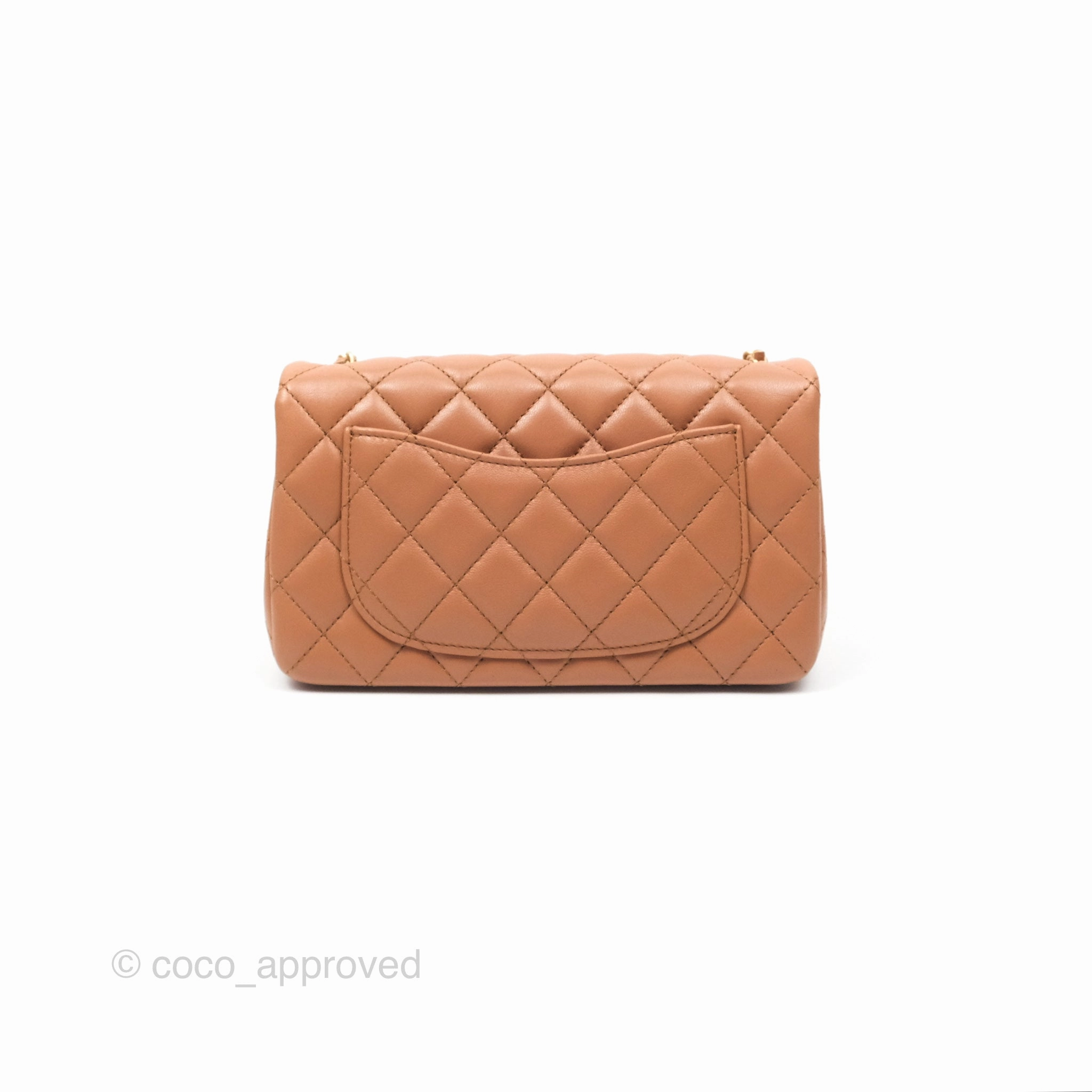 Chanel Mini Rectangular Pearl Crush Caramel Dark Beige Lambskin Aged Gold Hardware