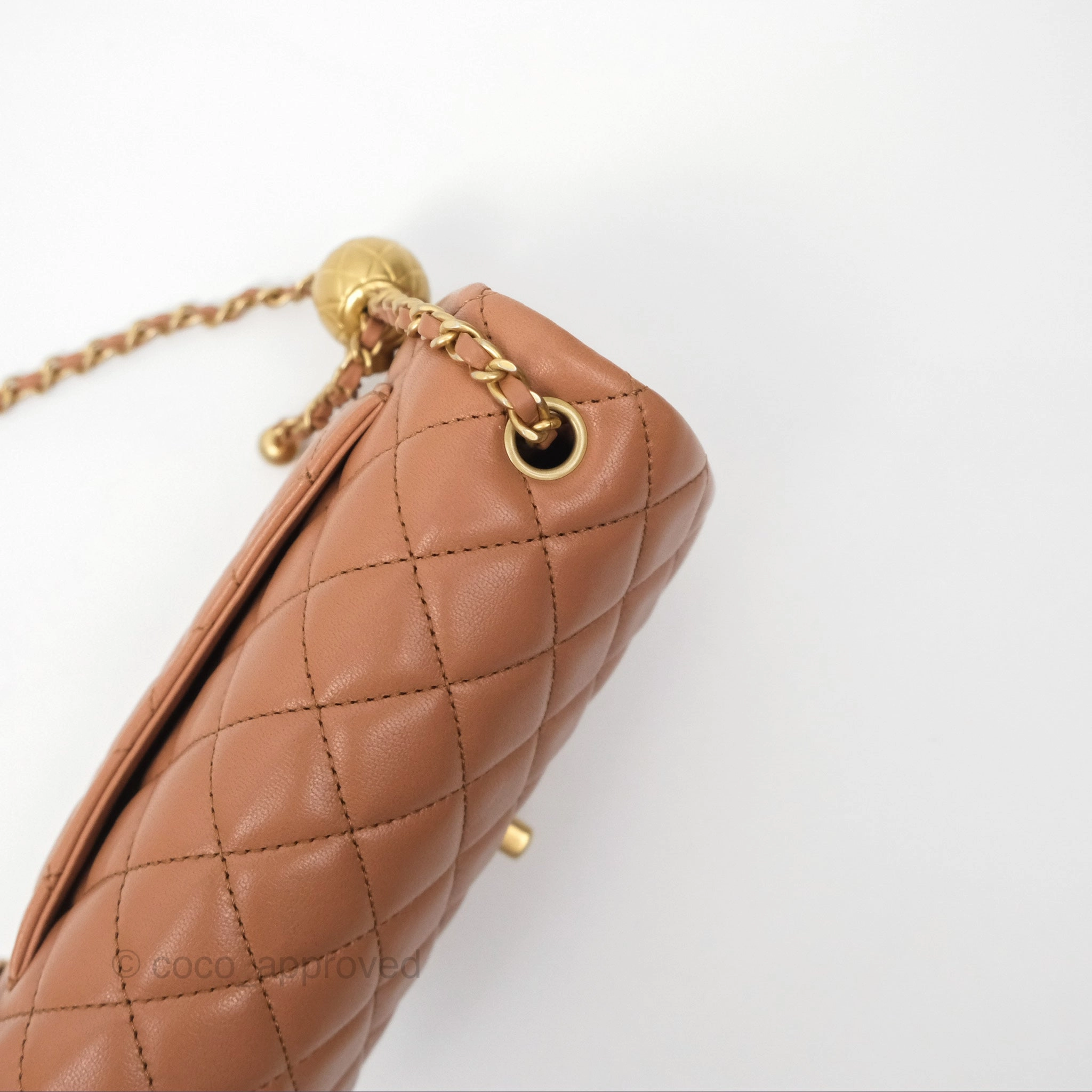 Chanel Mini Rectangular Pearl Crush Caramel Dark Beige Lambskin Aged Gold Hardware