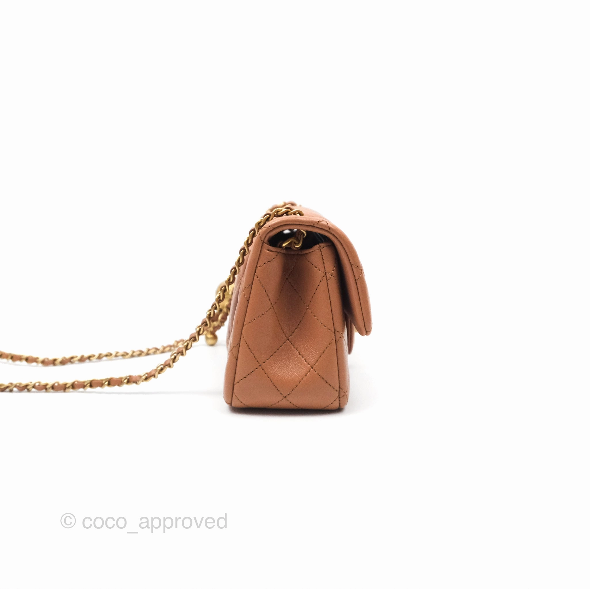 Chanel Mini Rectangular Pearl Crush Caramel Dark Beige Lambskin Aged Gold Hardware
