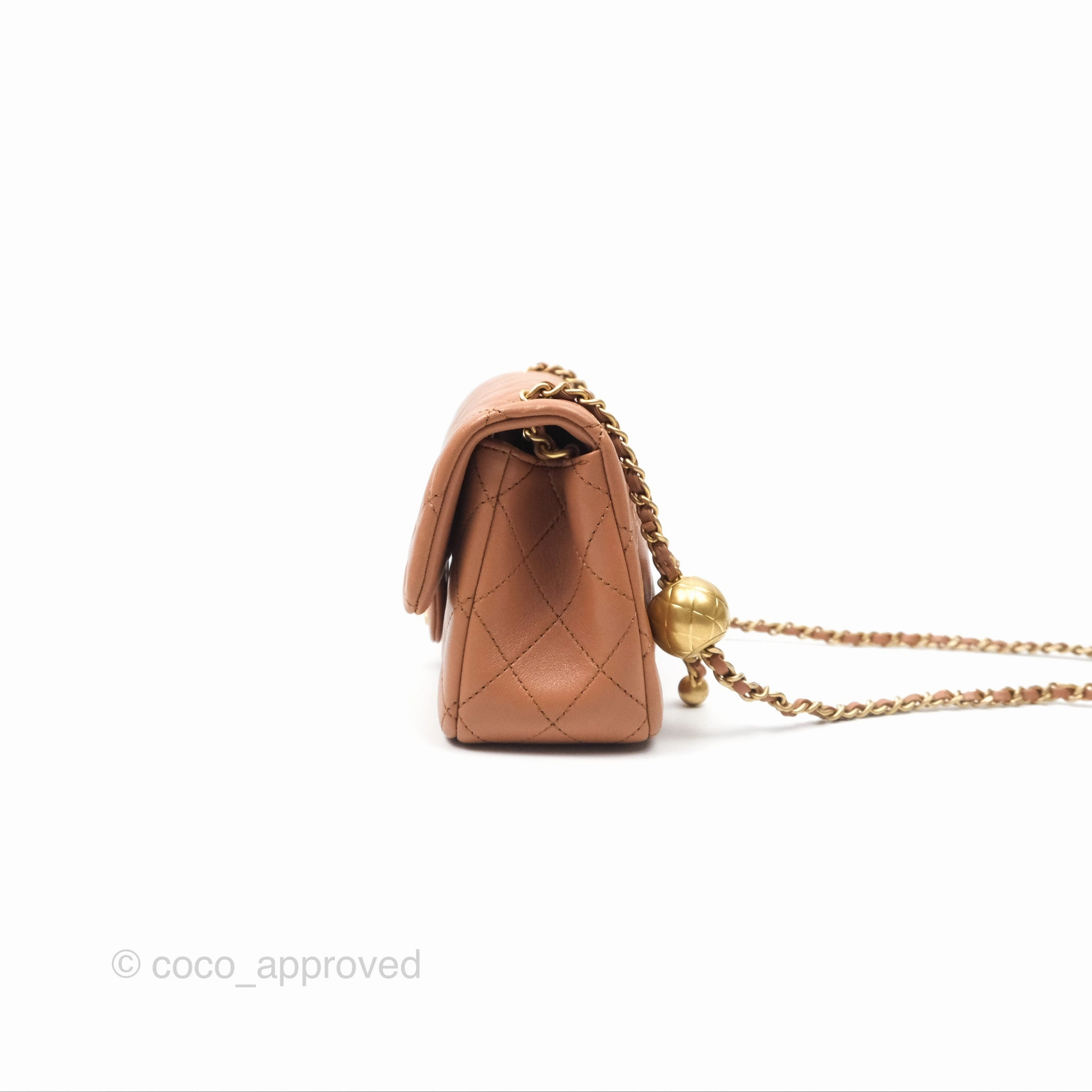 Chanel Mini Rectangular Pearl Crush Caramel Dark Beige Lambskin Aged Gold Hardware