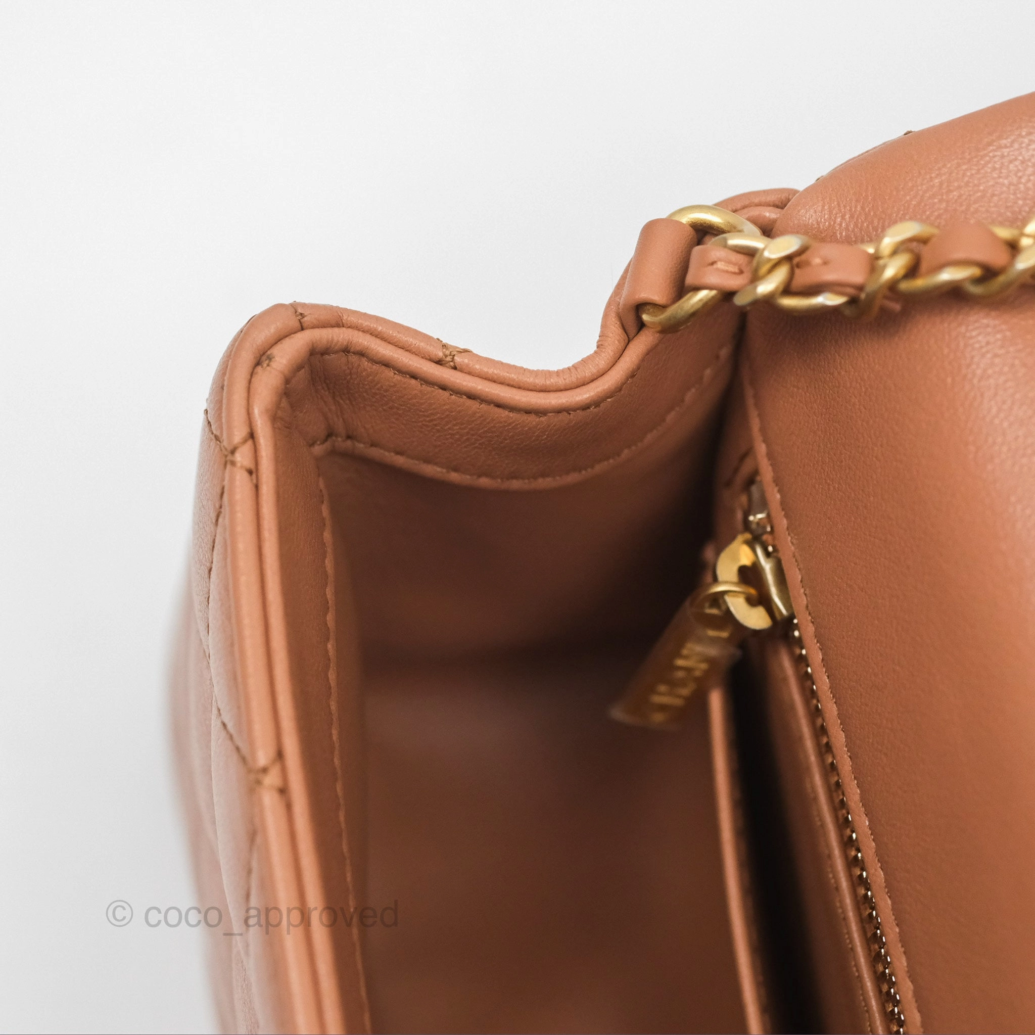 Chanel Mini Rectangular Pearl Crush Caramel Dark Beige Lambskin Aged Gold Hardware