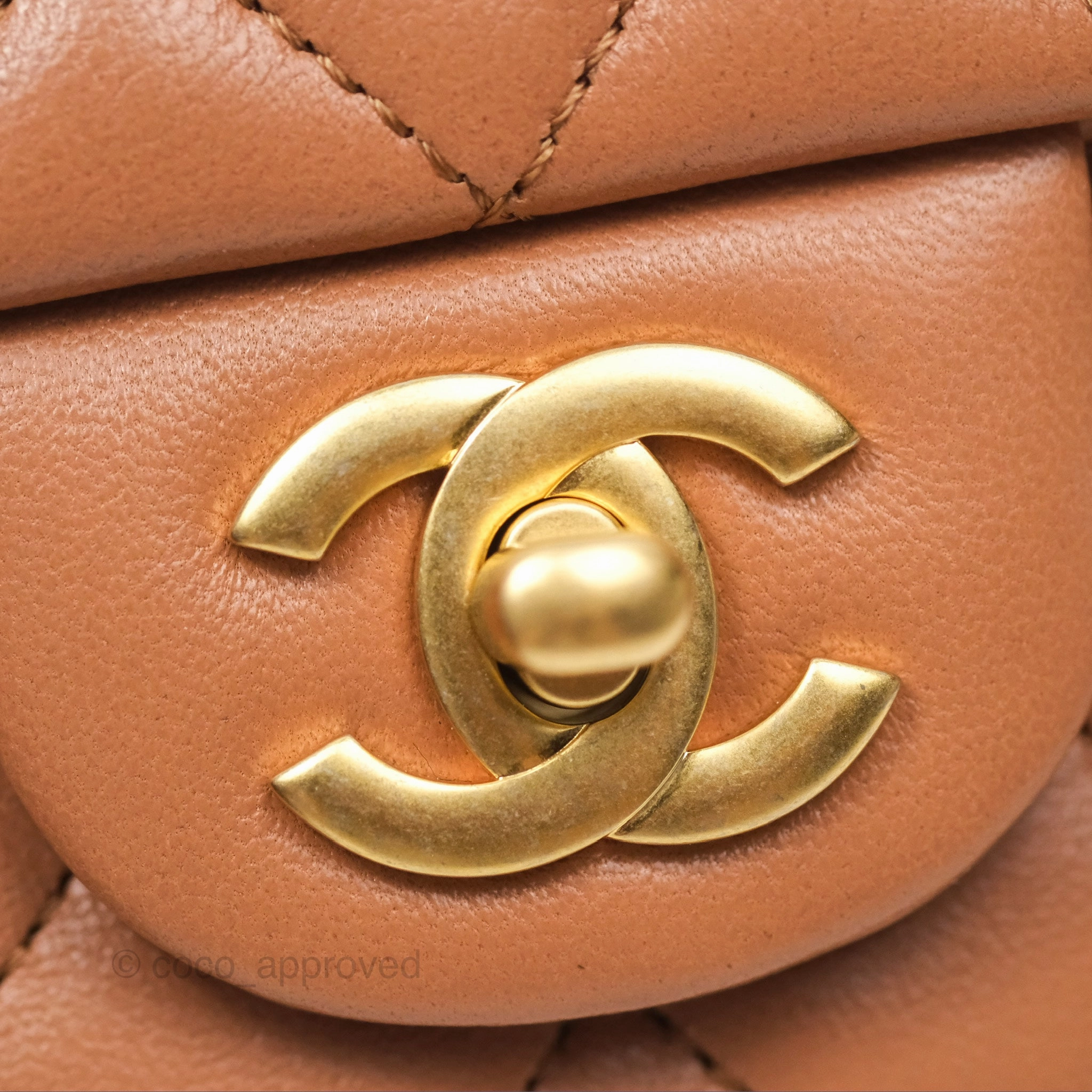 Chanel Mini Rectangular Pearl Crush Caramel Dark Beige Lambskin Aged Gold Hardware