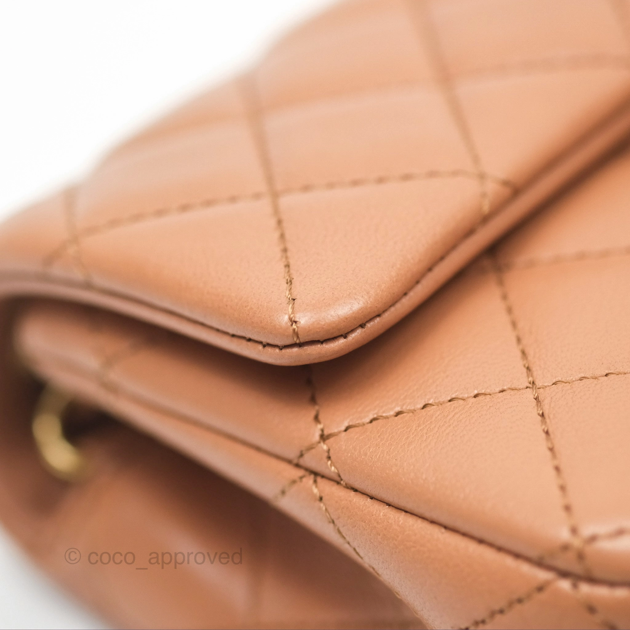 Chanel Mini Rectangular Pearl Crush Caramel Dark Beige Lambskin Aged Gold Hardware
