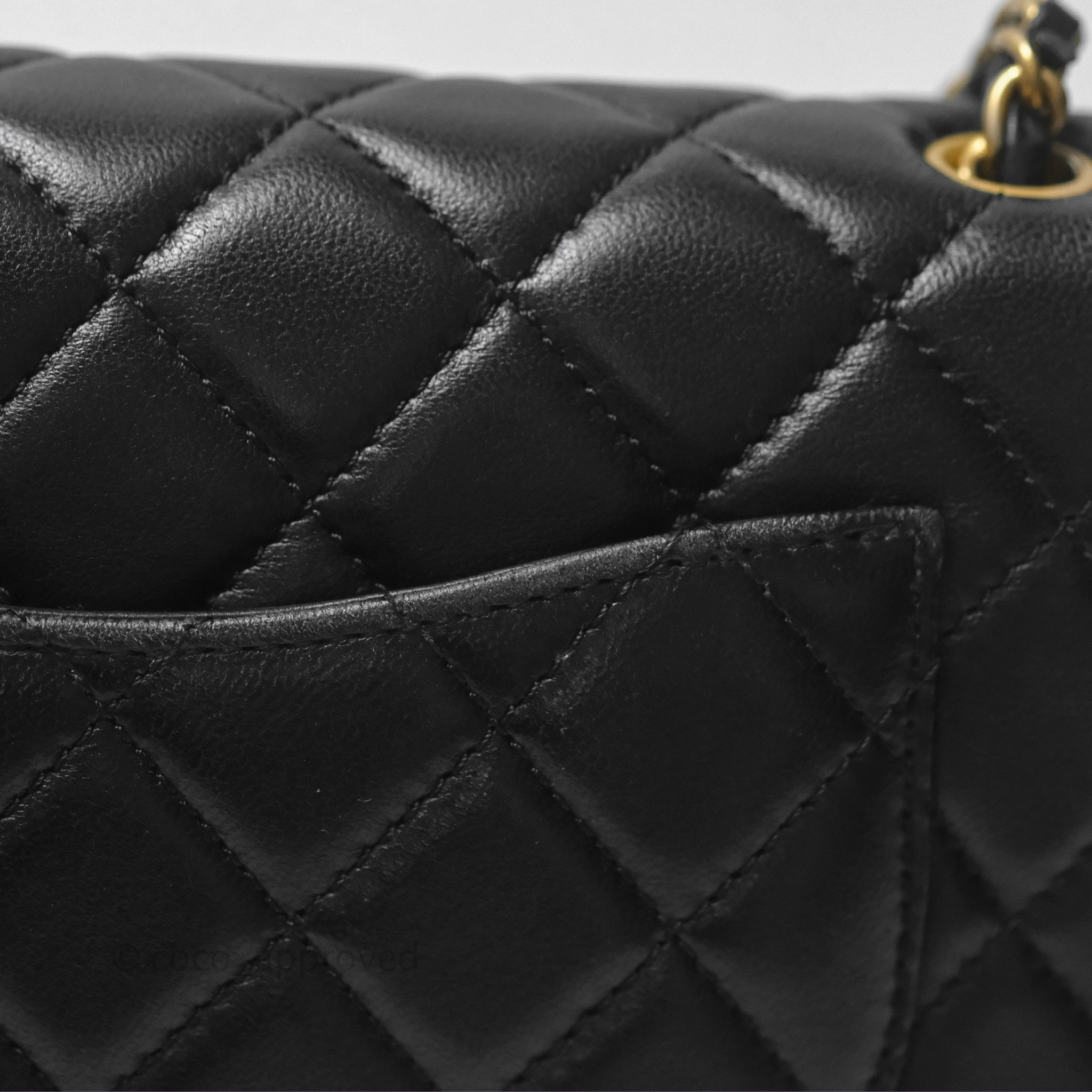 Chanel Mini Rectangular Pearl Crush Quilted Black Lambskin Aged Gold Hardware