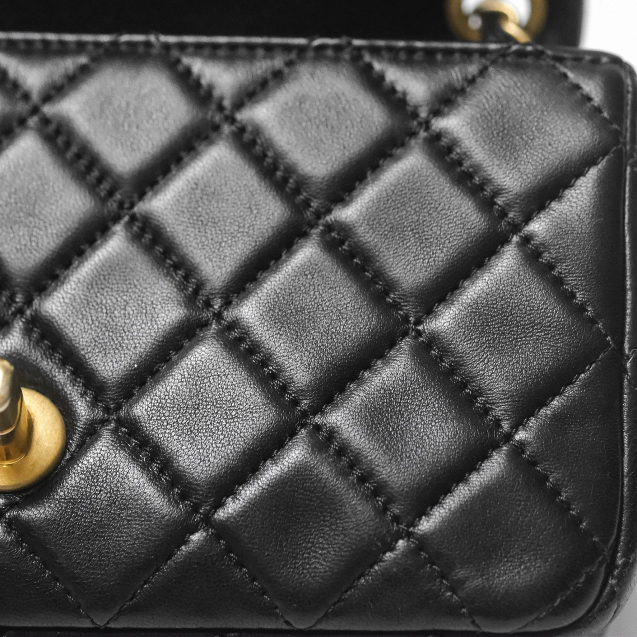Chanel Mini Rectangular Pearl Crush Quilted Black Lambskin Aged Gold Hardware