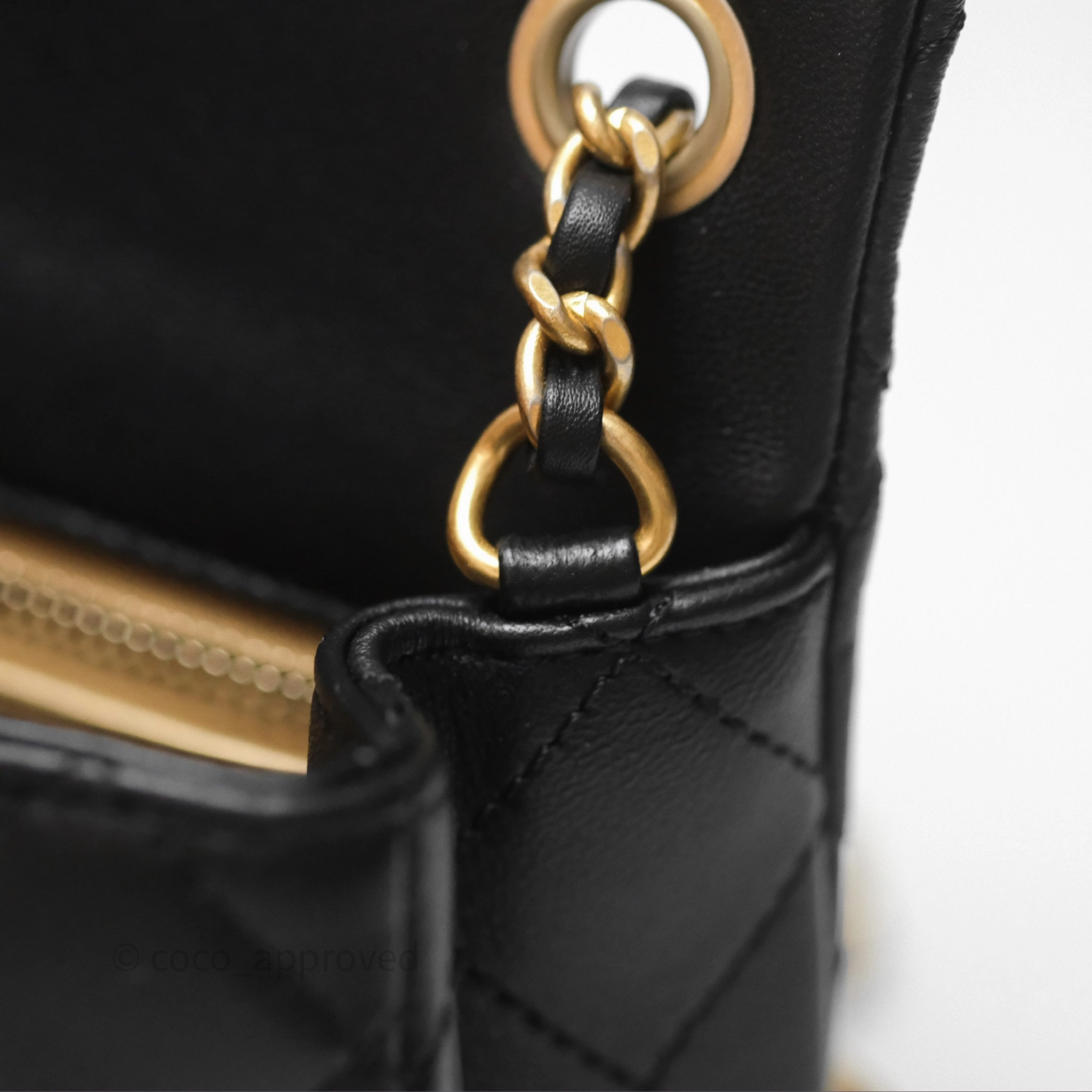 Chanel Mini Rectangular Pearl Crush Quilted Black Lambskin Aged Gold Hardware
