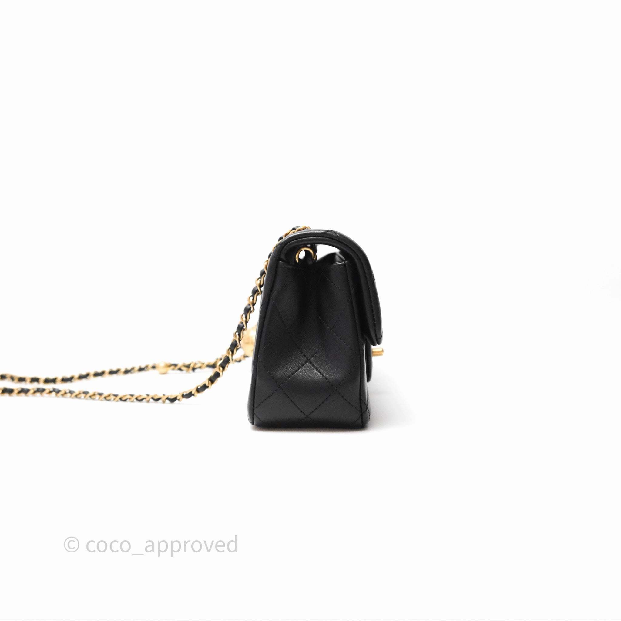 Chanel Mini Rectangular Pearl Crush Quilted Black Lambskin Aged Gold Hardware