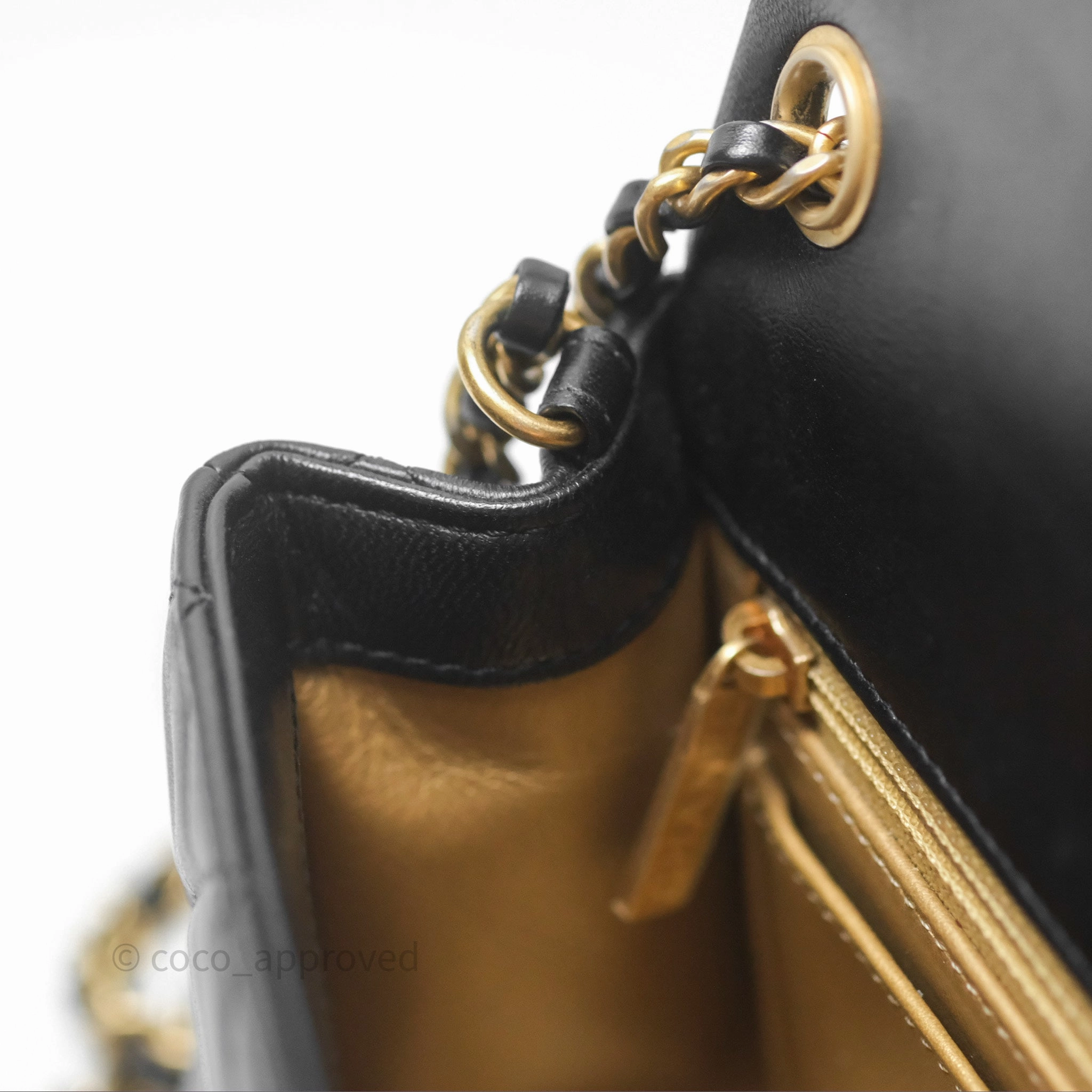 Chanel Mini Rectangular Pearl Crush Quilted Black Lambskin Aged Gold Hardware