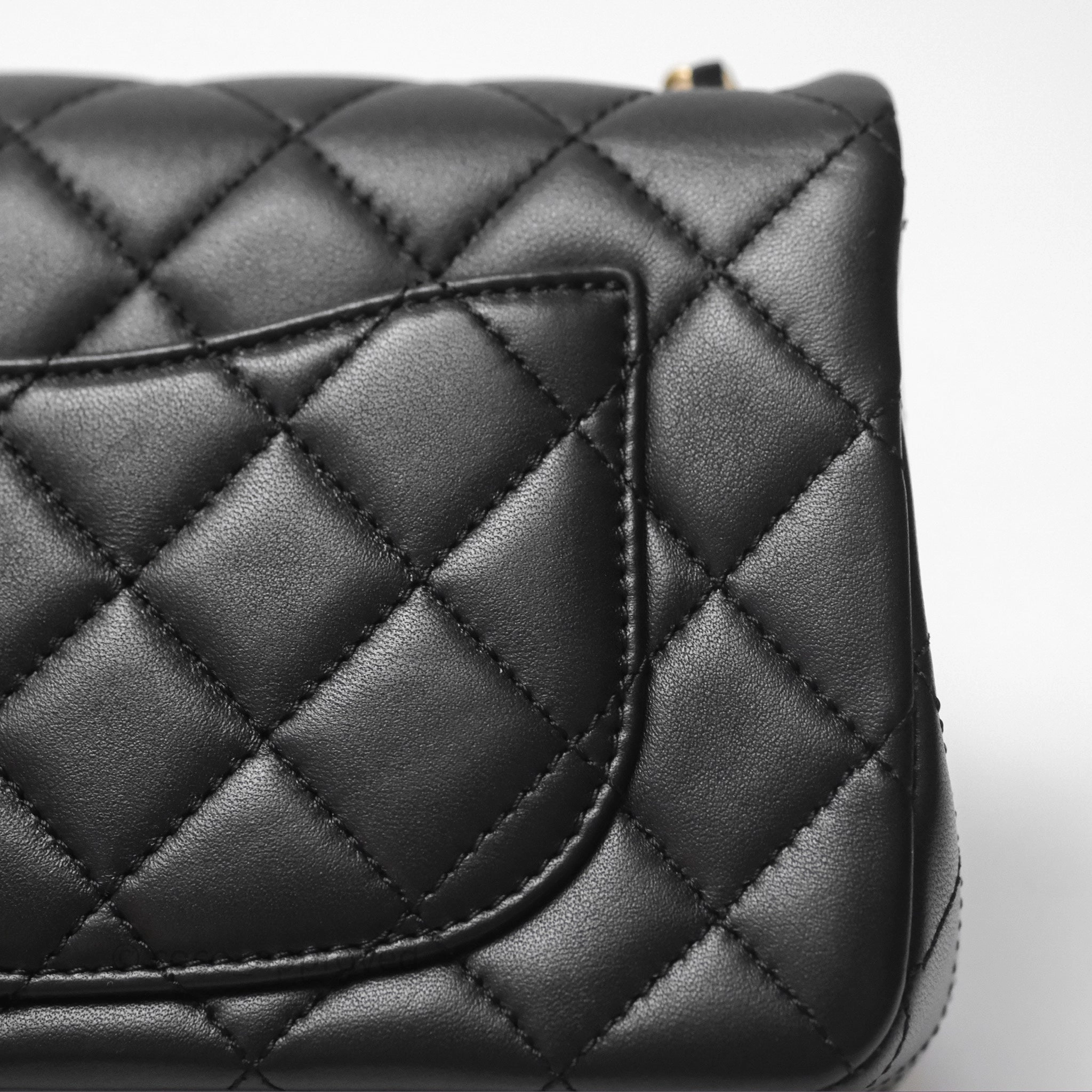 Chanel Mini Rectangular Pearl Crush Quilted Black Lambskin Aged Gold Hardware
