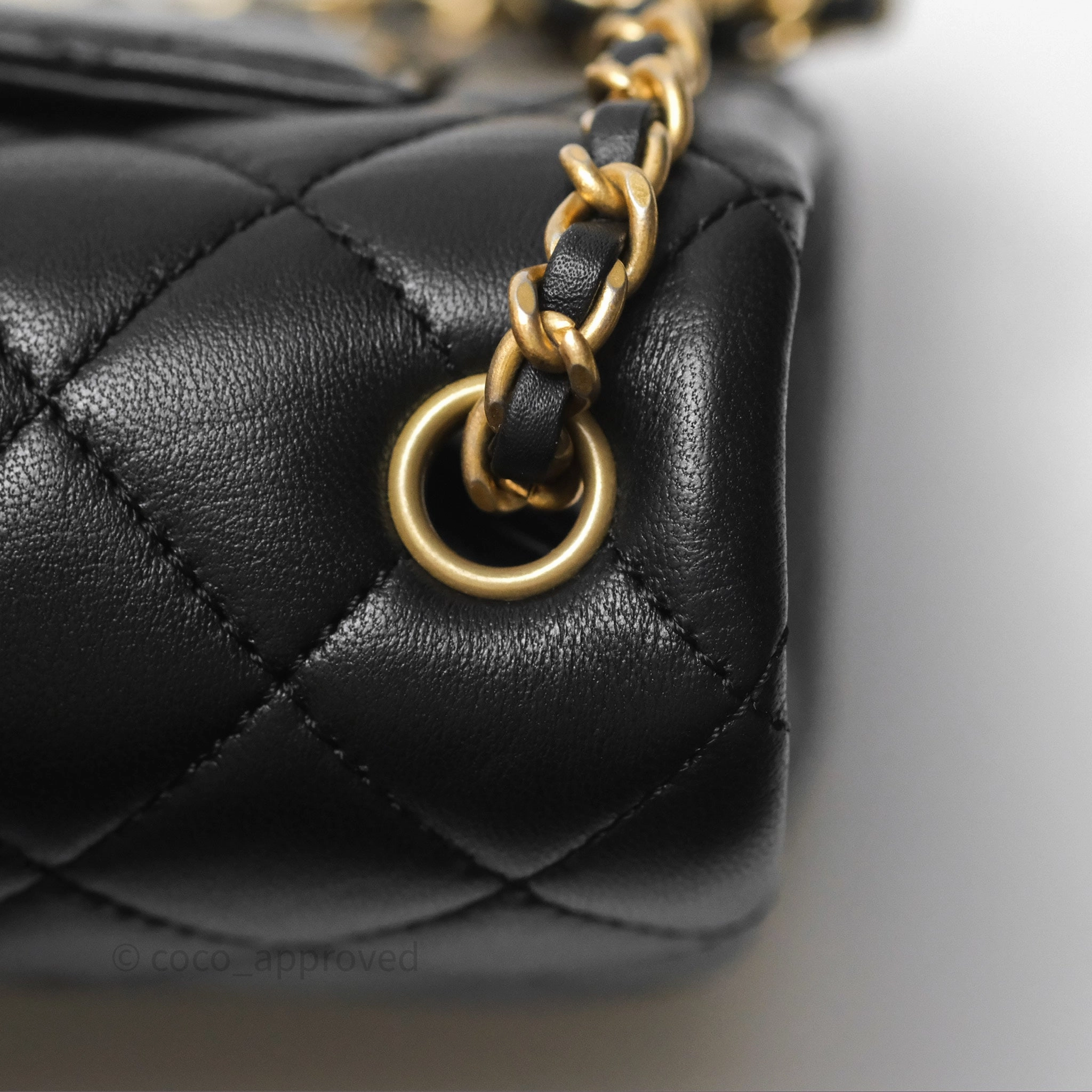 Chanel Mini Rectangular Pearl Crush Quilted Black Lambskin Aged Gold Hardware