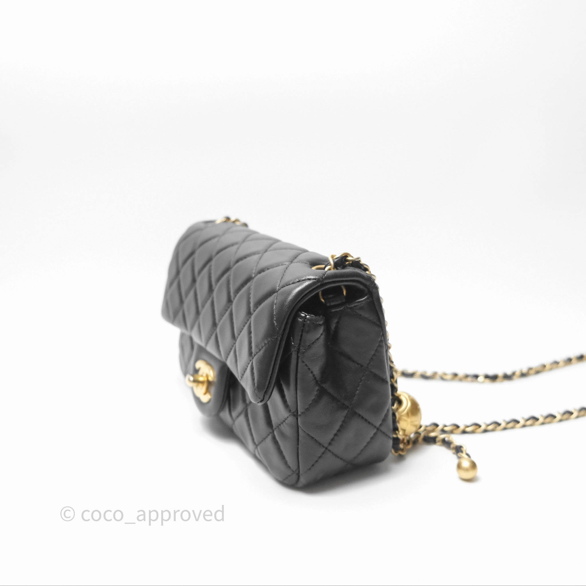 Chanel Mini Rectangular Pearl Crush Quilted Black Lambskin Aged Gold Hardware