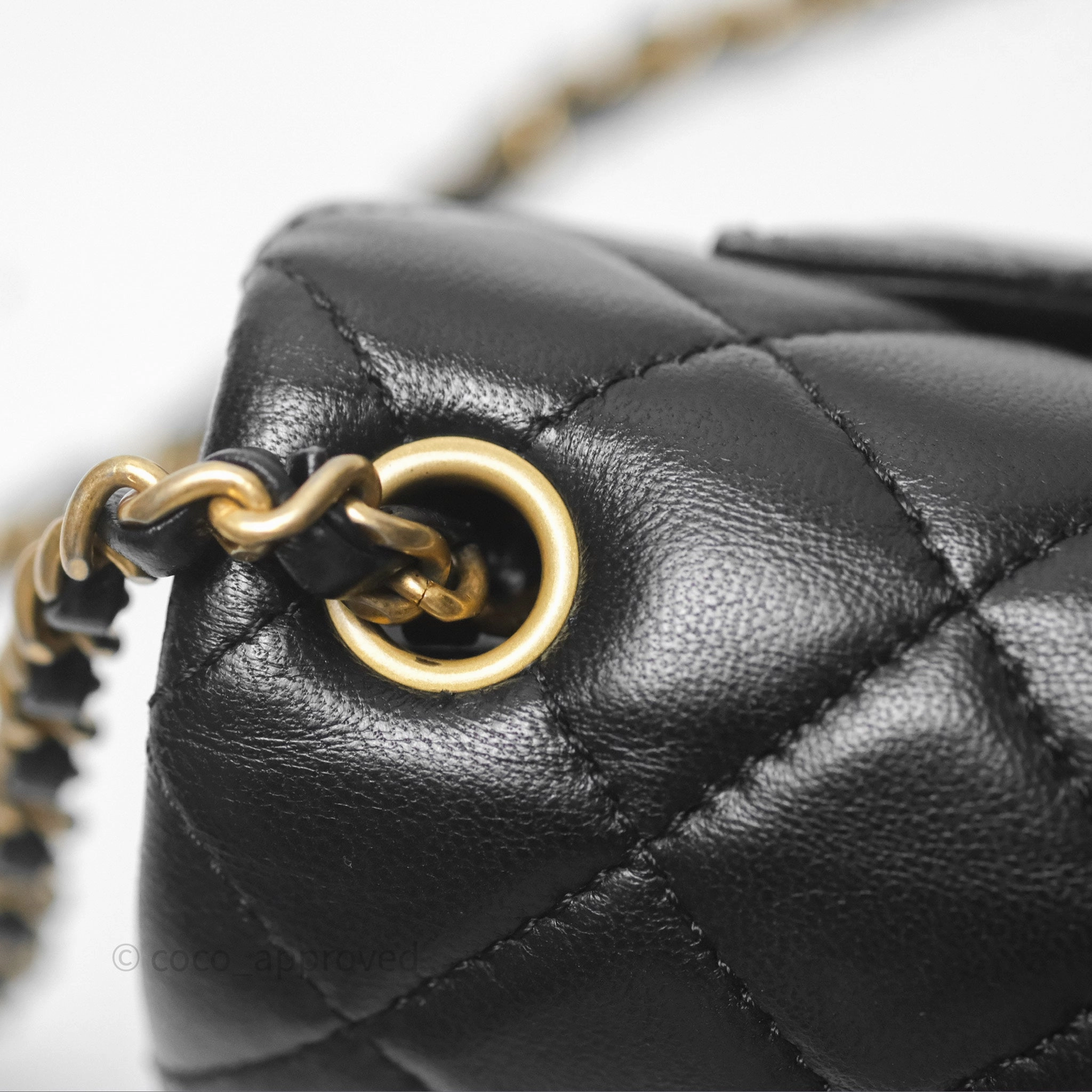 Chanel Mini Rectangular Pearl Crush Quilted Black Lambskin Aged Gold Hardware