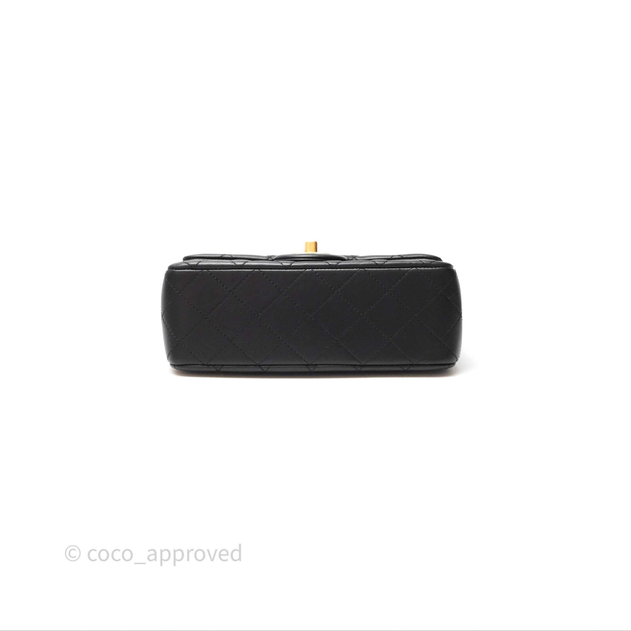 Chanel Mini Rectangular Pearl Crush Quilted Black Lambskin Aged Gold Hardware