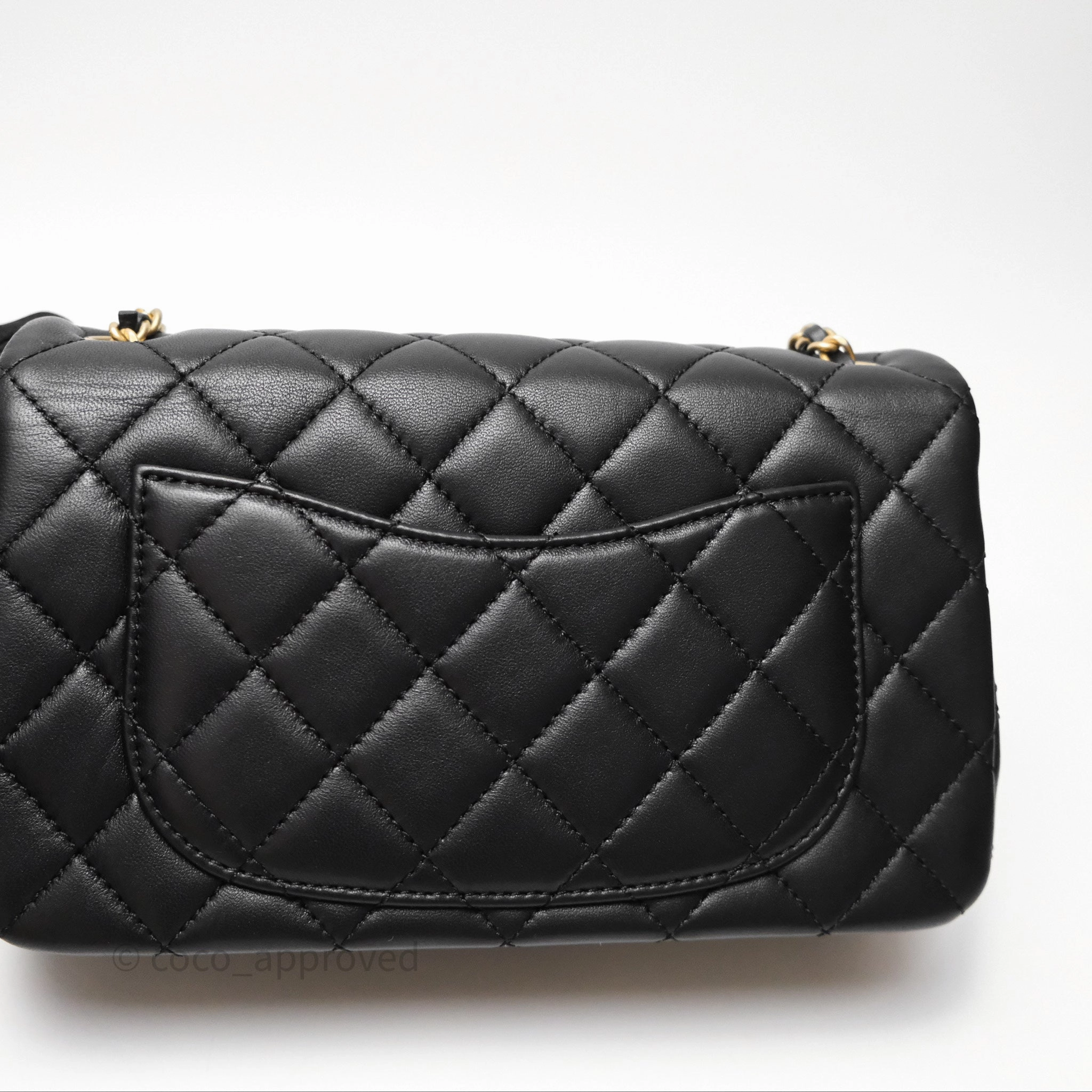 Chanel Mini Rectangular Pearl Crush Quilted Black Lambskin Aged Gold Hardware