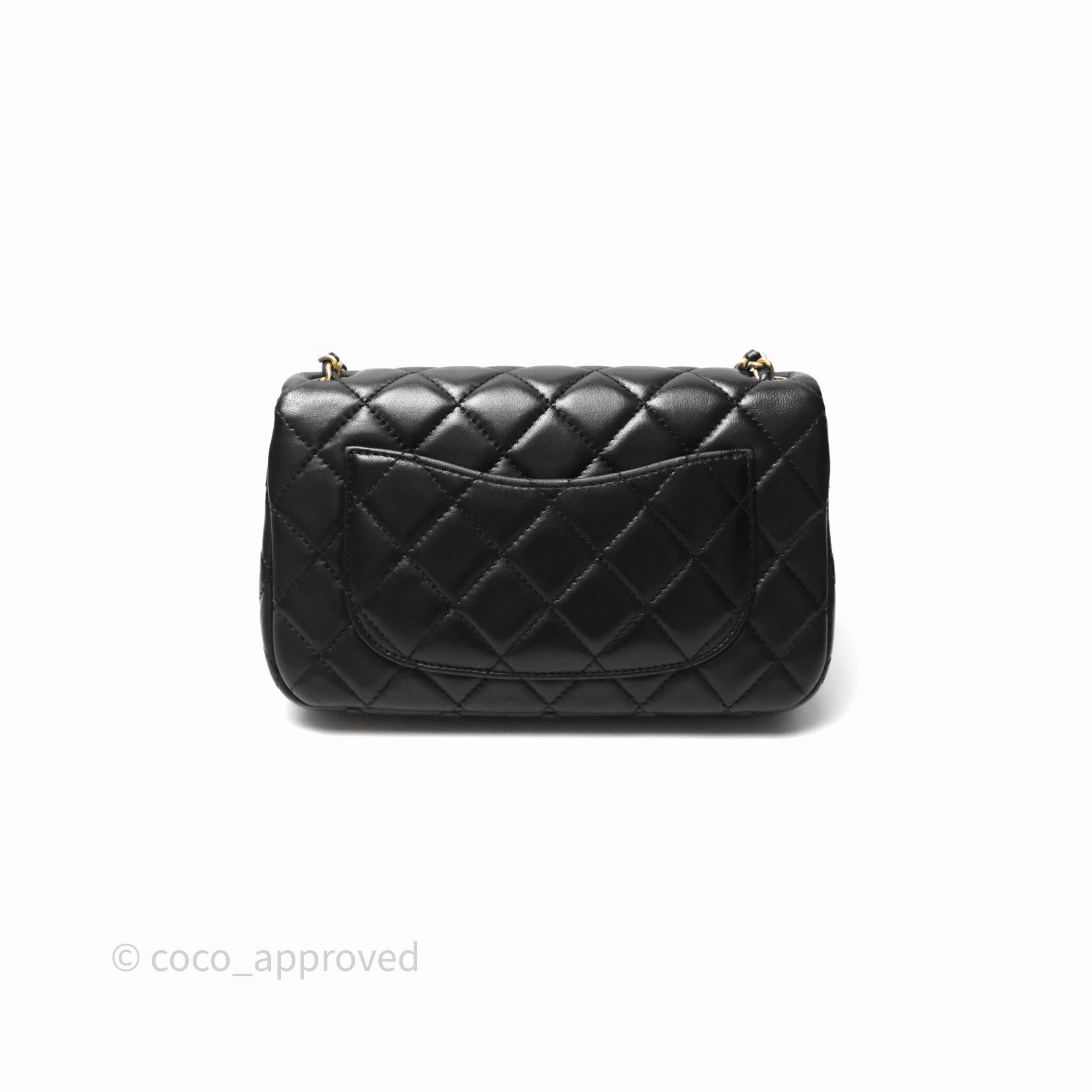Chanel Mini Rectangular Pearl Crush Quilted Black Lambskin Aged Gold Hardware