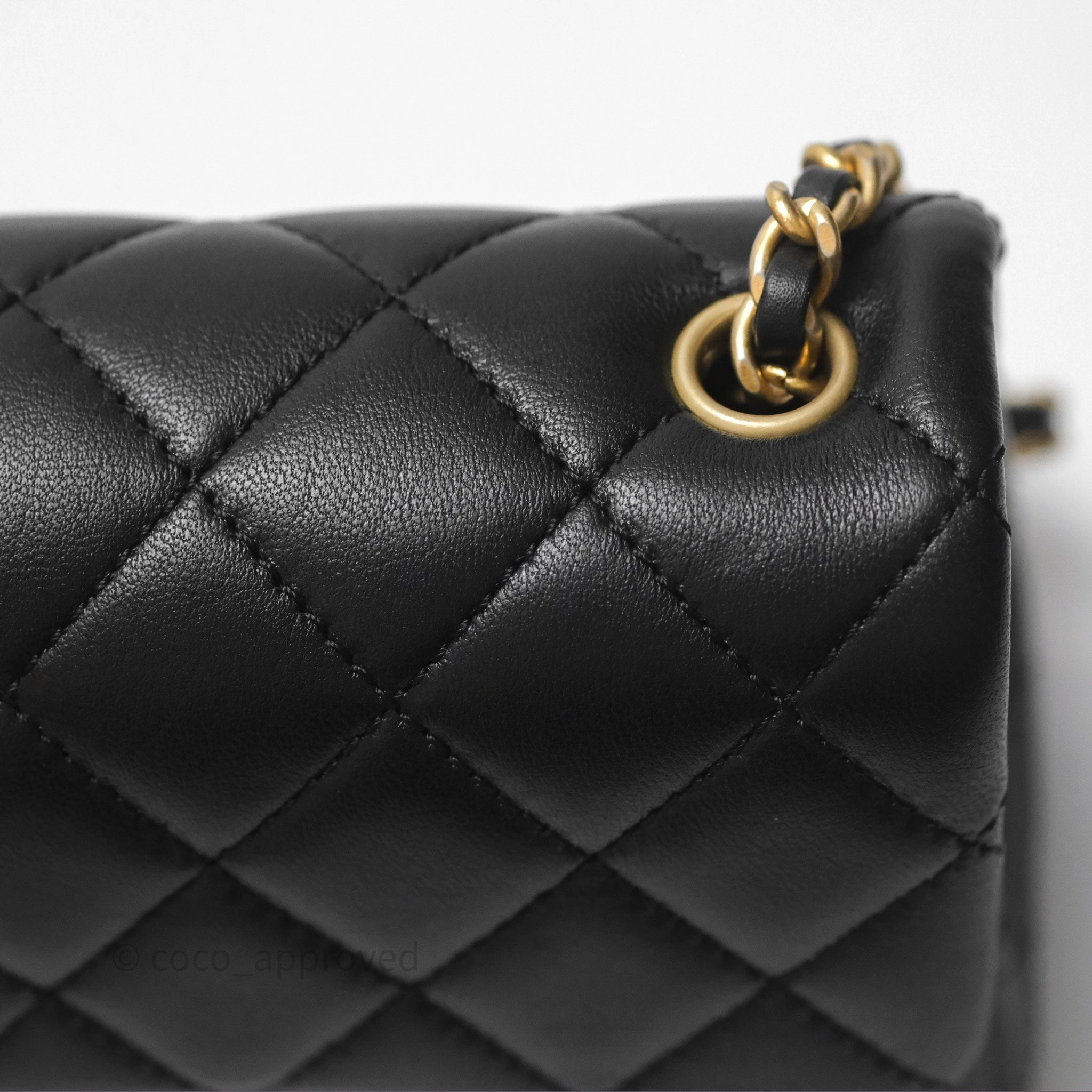 Chanel Mini Rectangular Pearl Crush Quilted Black Lambskin Aged Gold Hardware