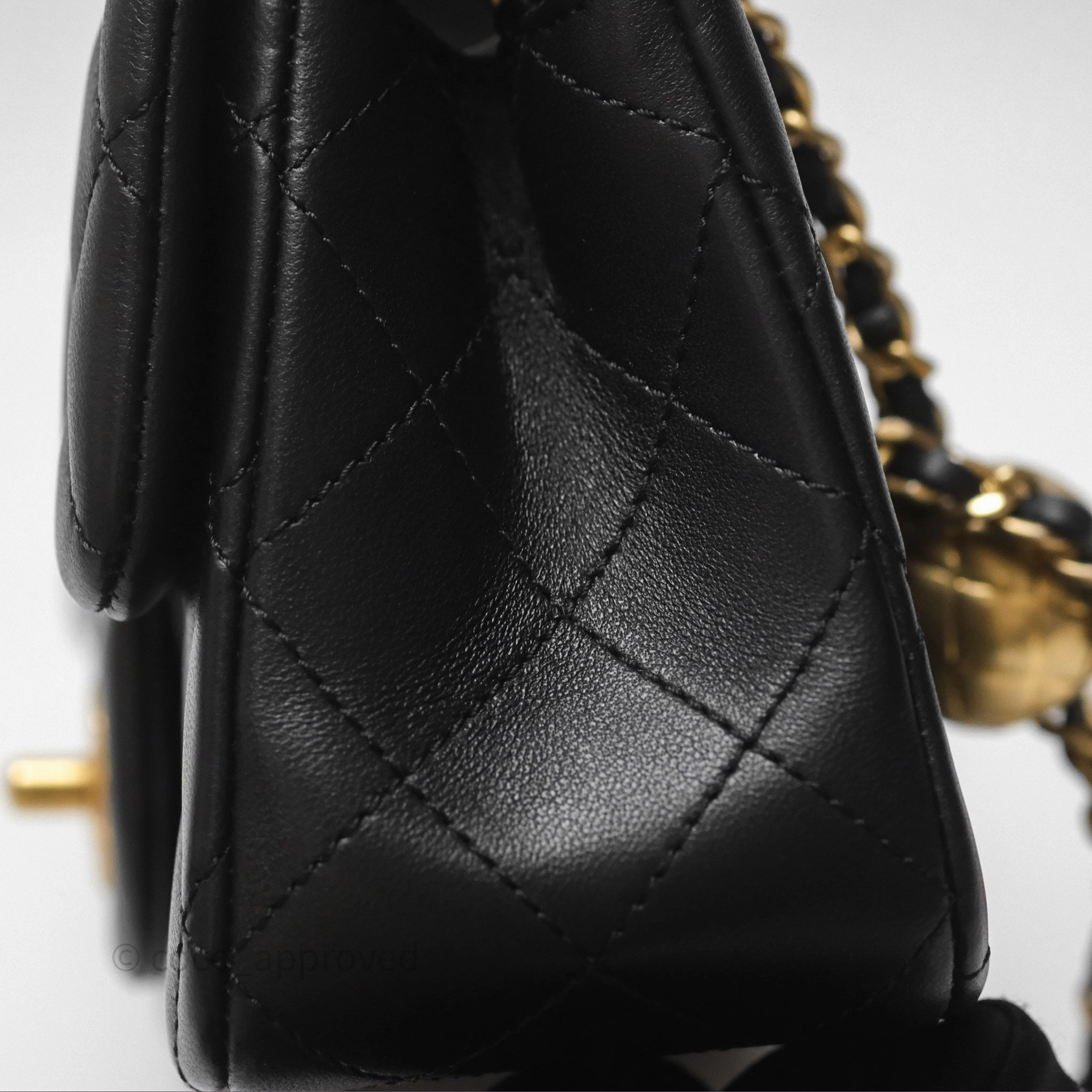 Chanel Mini Rectangular Pearl Crush Quilted Black Lambskin Aged Gold Hardware