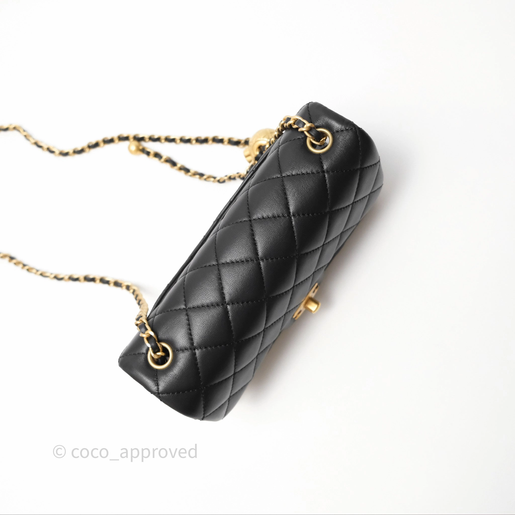 Chanel Mini Rectangular Pearl Crush Quilted Black Lambskin Aged Gold Hardware
